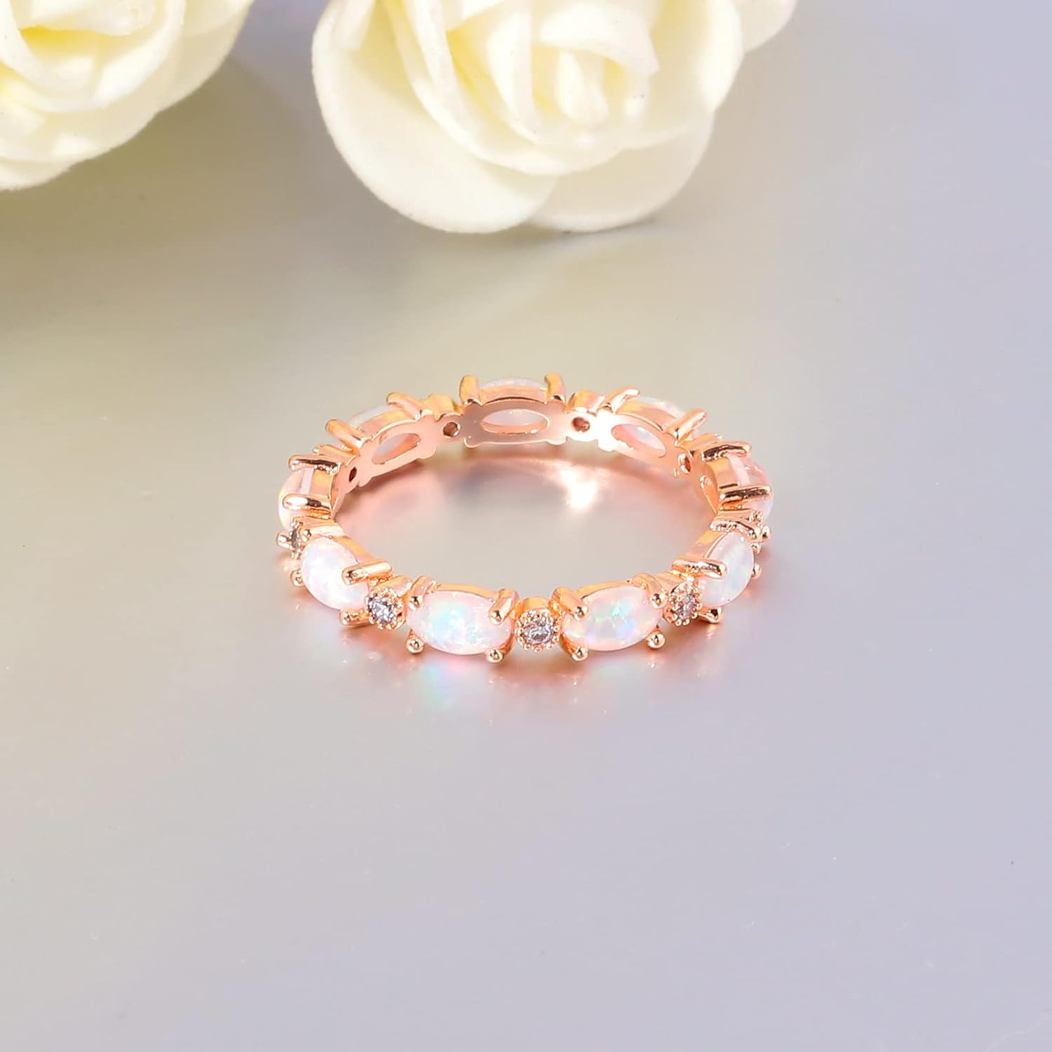 CiNily Gold Rings 14K Gold Plated Created Opal Rings for Women Engagement | Wedding | Eternity Bands Cubic Zirconia Promise Rings for Her Diamond Accents Ring Size 6-10.5 - Image 4