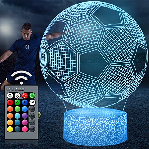 Melofo Football 3D Illusion Lamp LED Night Light 16 Colors USB & Battery Powered Remote Control Football Gifts Boys Girls Decorative Desk Lighting Christmas Birthday Gift for Sports Fans