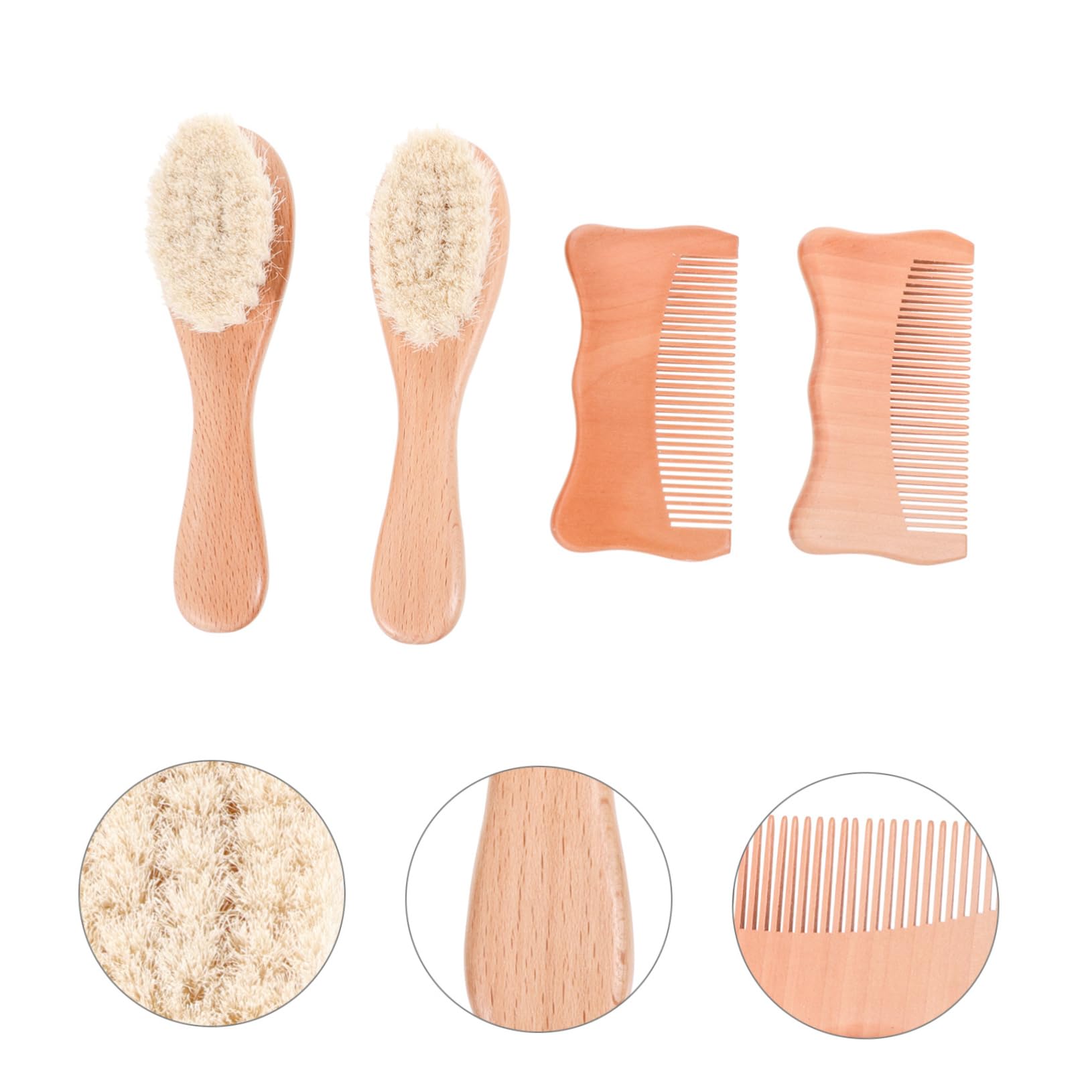 BIUDECO Baby Head Care Kit 4pcs Beech Wool Brush Set Cat Ear Comb Scalp Grooming Wood Woolen Safe for Infants