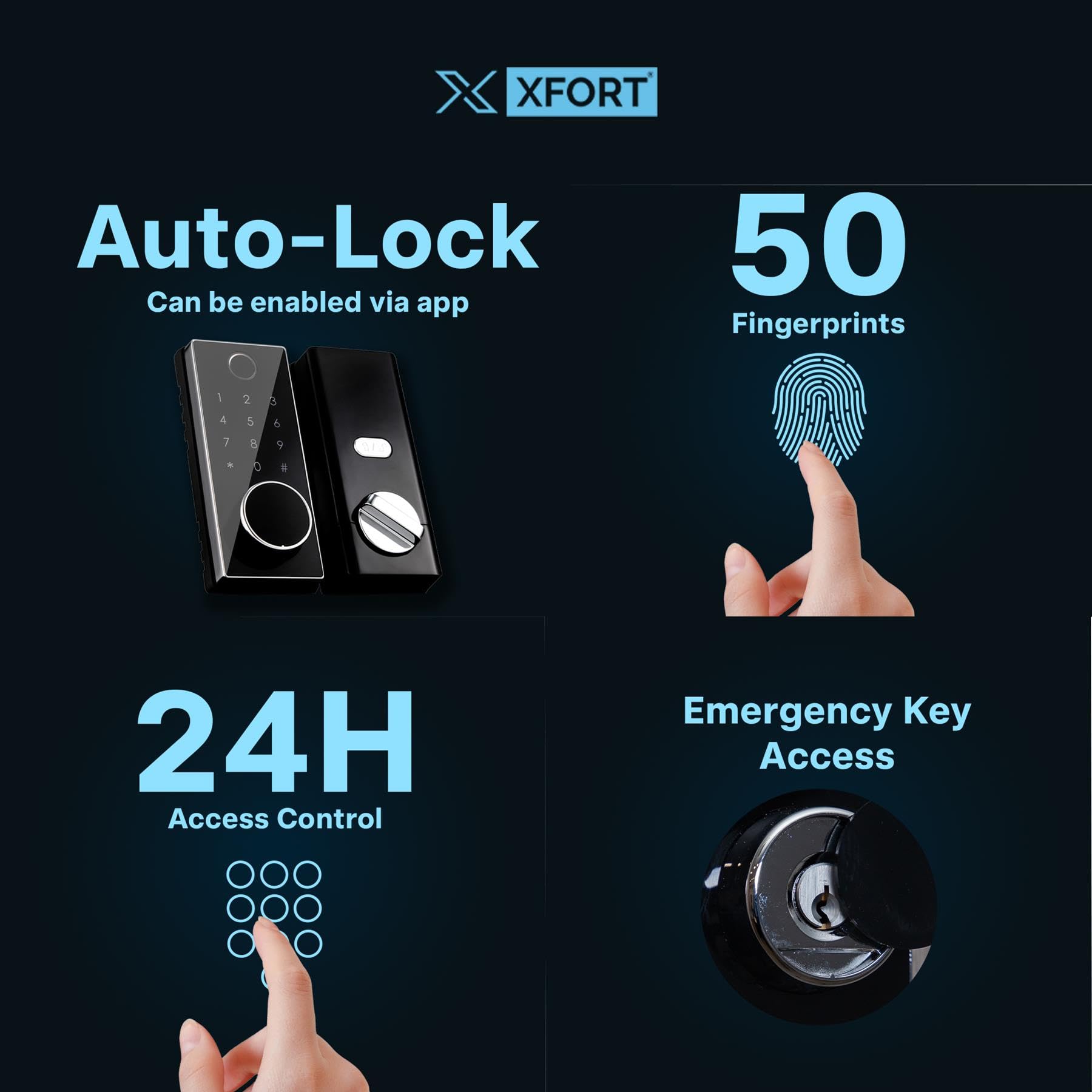 XFORT Smart Fingerprint Door Lock in Black, Keyless Door Lock with Fingerprint Recognition, Passcode Access - Image 4