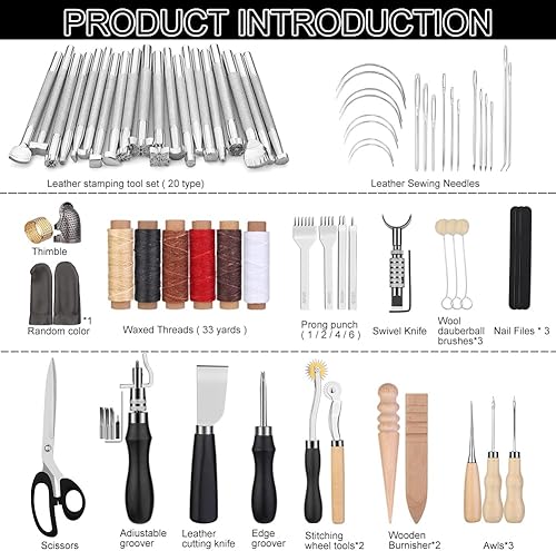 Miniatura 3 de TLKKUE Herramientas de cuero para manualidades kit de herramientas de trabajo de cuero con kit de cierres a presión de cuero herramientas de tallado
