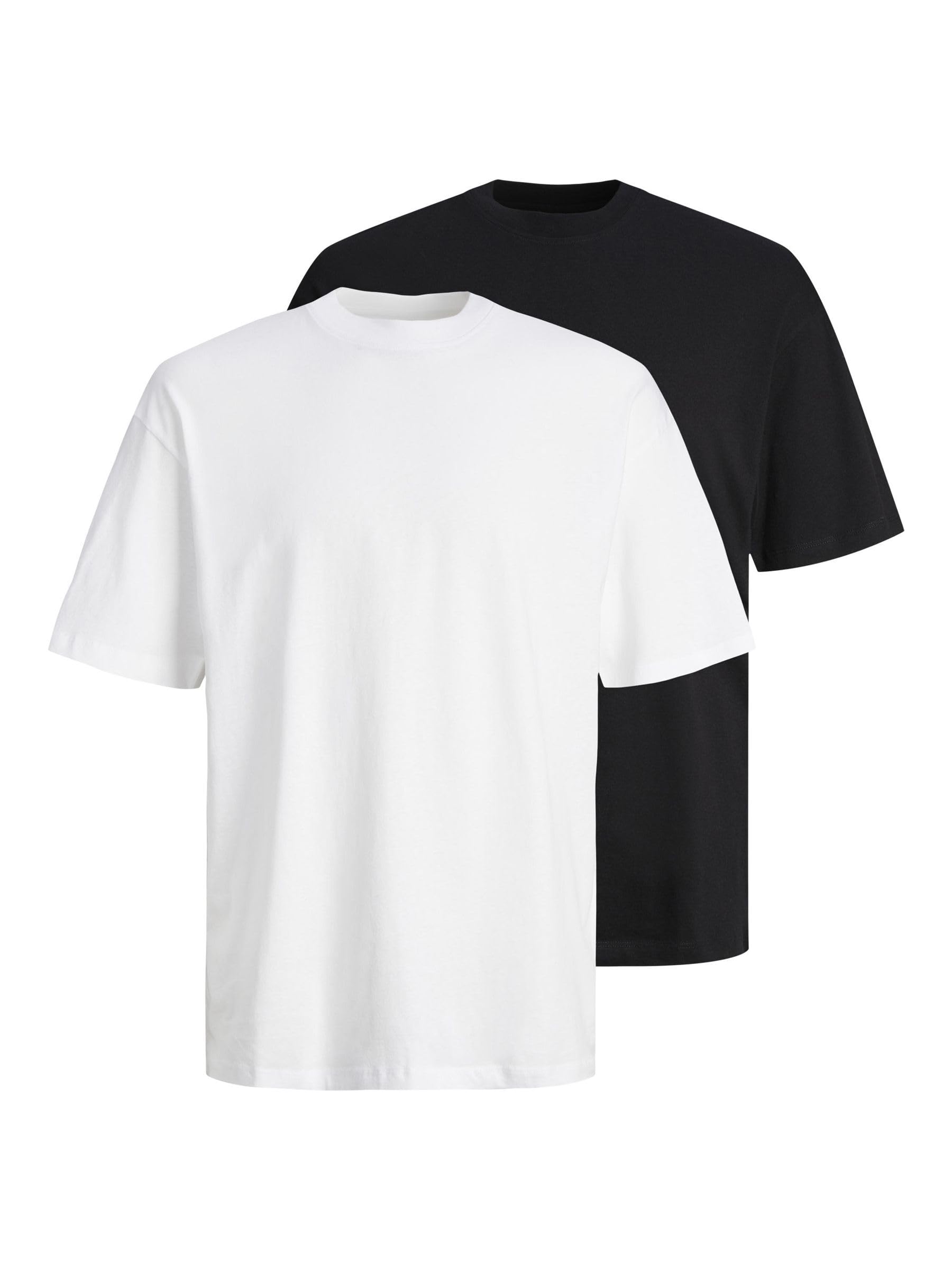 JACK & JONES Men’s Cotton T-Shirt – Soft Combed Jersey Fabric – 2 Pack Round Neck Short Sleeve Tees – Stretch & Comfort Tee - Everyday Wardrobe Essential Mens T-Shirt (1 Black,1 White, Size – 2XL)