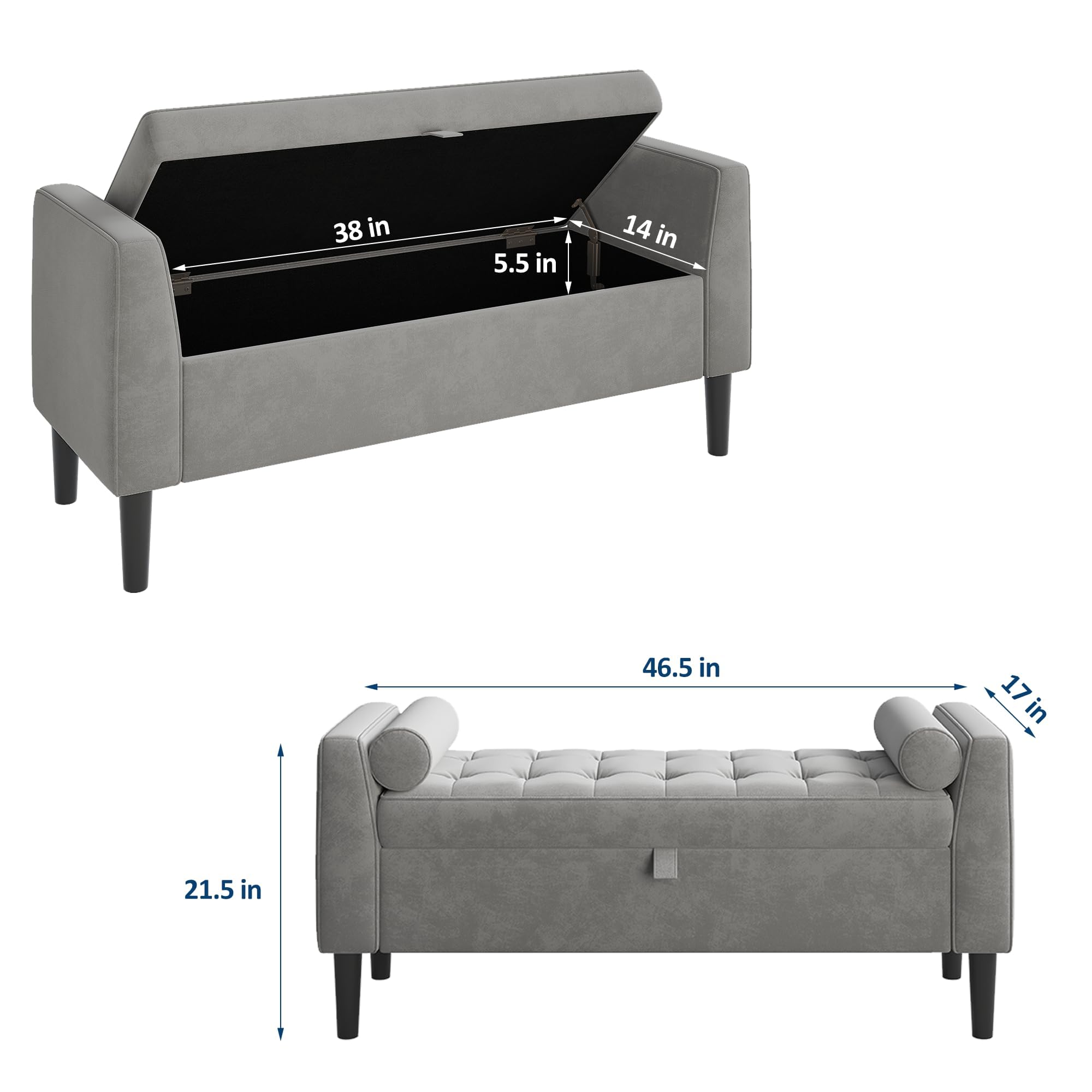 Garvee Banco Zapatero con Almacenamiento Tapizado, Brazos Enrollados, Patas De Madera Maciza, Multifuncional para Entrada, Dormitorio, Vestidor o Pie De Cama