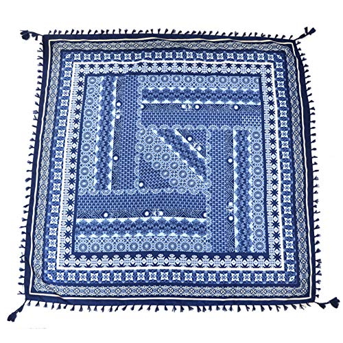 Square Bohemian tassel scarf with ethnic floral pattern, jacquard design, multiple colors to choose from2