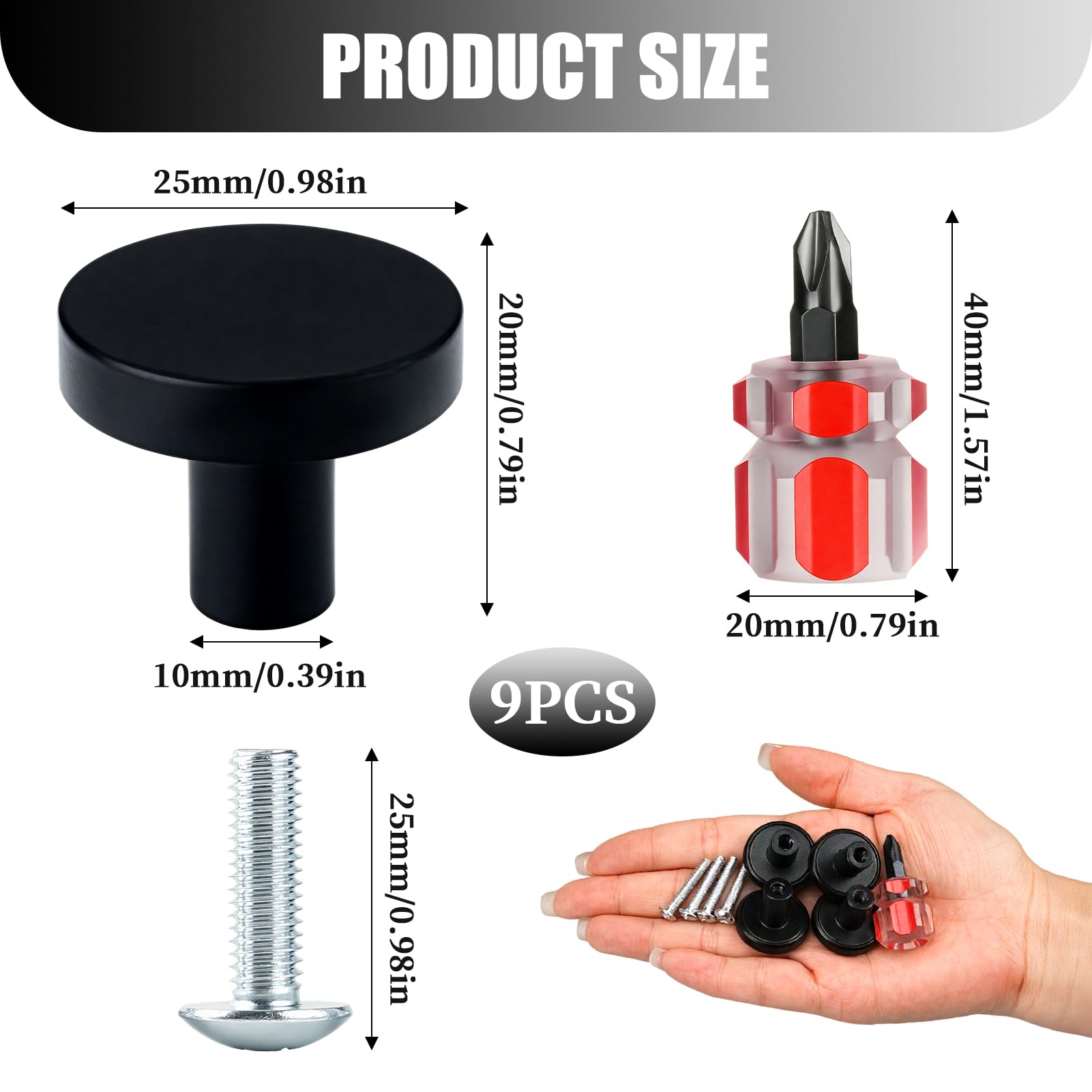 Lotnery 4 Pack Black Round Cabinet Knobs - 25mm Diameter Single Hole Handles for Kitchen Drawers, Cupboards, Wardrobes & Nightstands, Easy to Install, Durable Aluminium Alloy Modern Design - Image 2