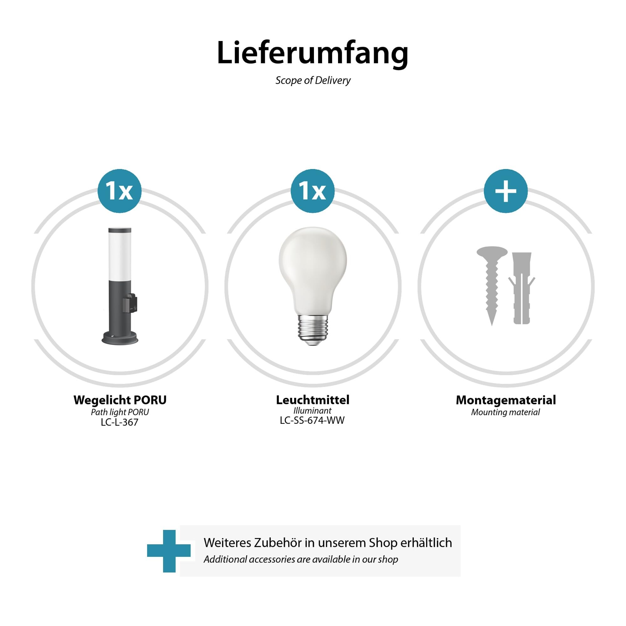 ledscom.de 2 bornes lumineuses PORU avec prise de courant pour l'extérieur, anthracite, 39 cm, ampoule E27 incluse, classe d'efficacité énergétique A (blanc chaud, 4 W, 935 lm)