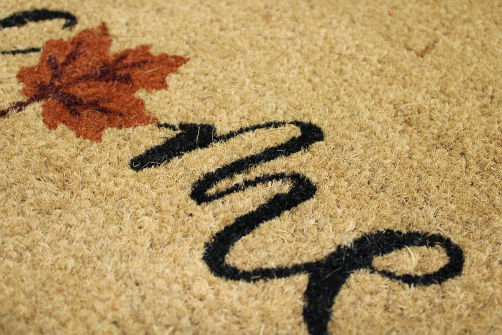 Kashi Home Door Mat Coir Rug - Autumn Decor Printed Leaf 18x28 Non-Slip Doormat, Durable Outdoor Rug, Entryway, Front Door, Porch, Patio, Welcome Mat, Fall Theme - Welcome Fall Leaves
