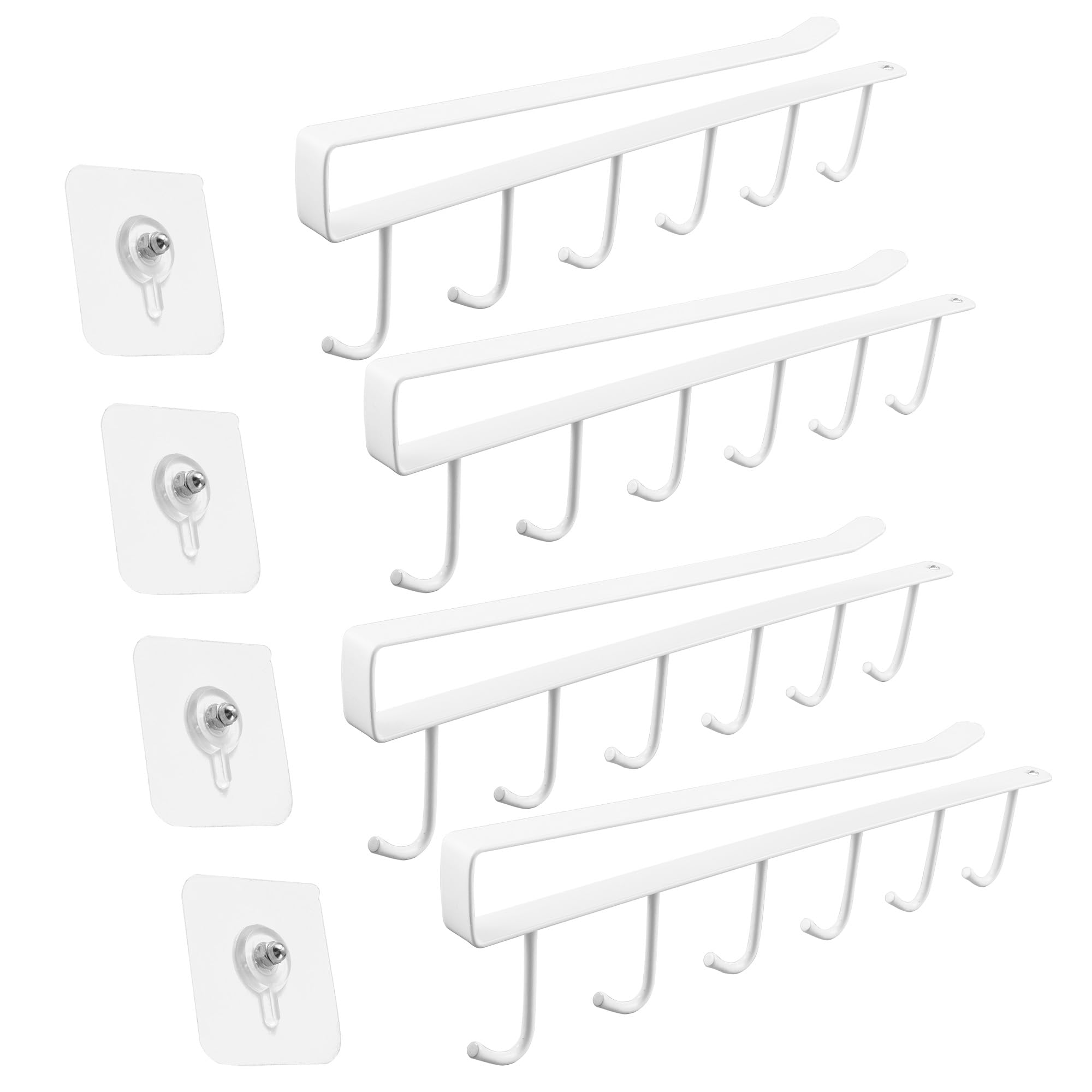 4 Piezas Ganchos Tazas Cocina Cuelga Tazas Cafe Percha Tazas con 4 Tornillos Adhesivos,Soportes para Colgar Tazas Bufandas Cinturones Ataduras(Blanco)