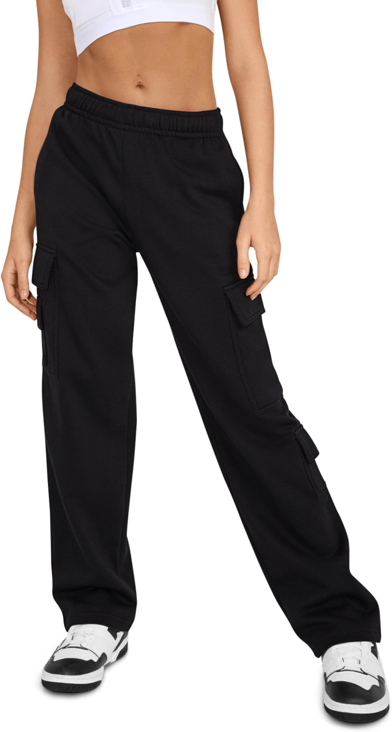 Women Fleece Cargo Sweatpants High Waisted Casual Baggy Joggers Pants