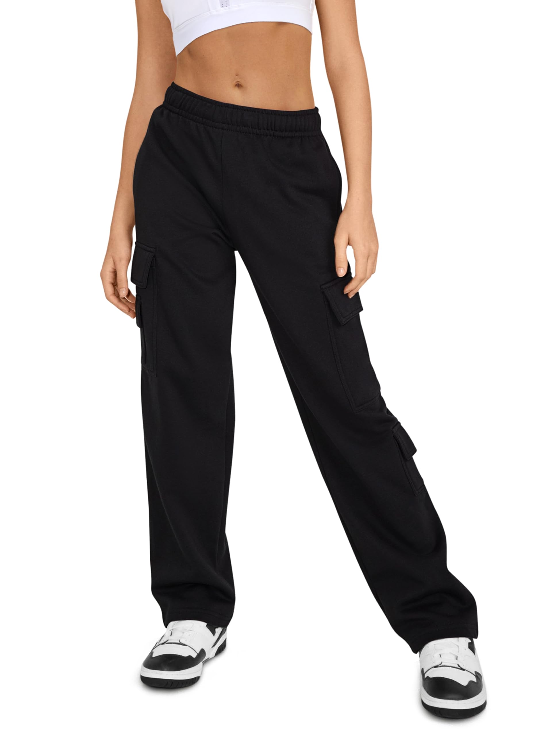 Women Fleece Cargo Sweatpants High Waisted Casual Baggy Joggers Pants