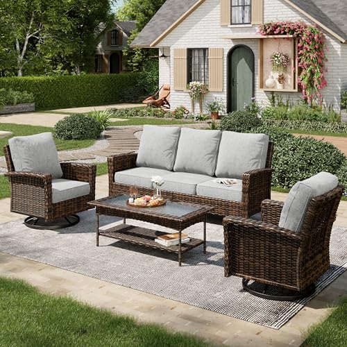 Wicker Patio Furniture Set with Swivel Chairs