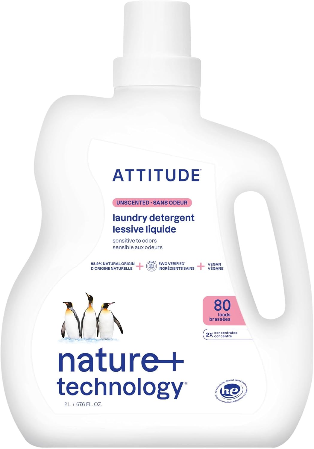 ATTITUDE Liquid Laundry Detergent,EWG Verified,HE Compatible,Plant-Based & Vegan,Natural Laundry Soap,Wildflowers,80 Loads,67.6 Fl Oz,(Pack of 2)