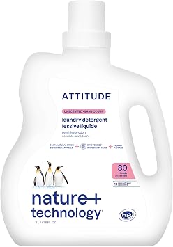 ATTITUDE Liquid Laundry Detergent, EWG Verified, HE Compatible, Plant-Based & Vegan, Natural Laundry Soap, Unscented, 80 Loads, 67.6 Fl Oz