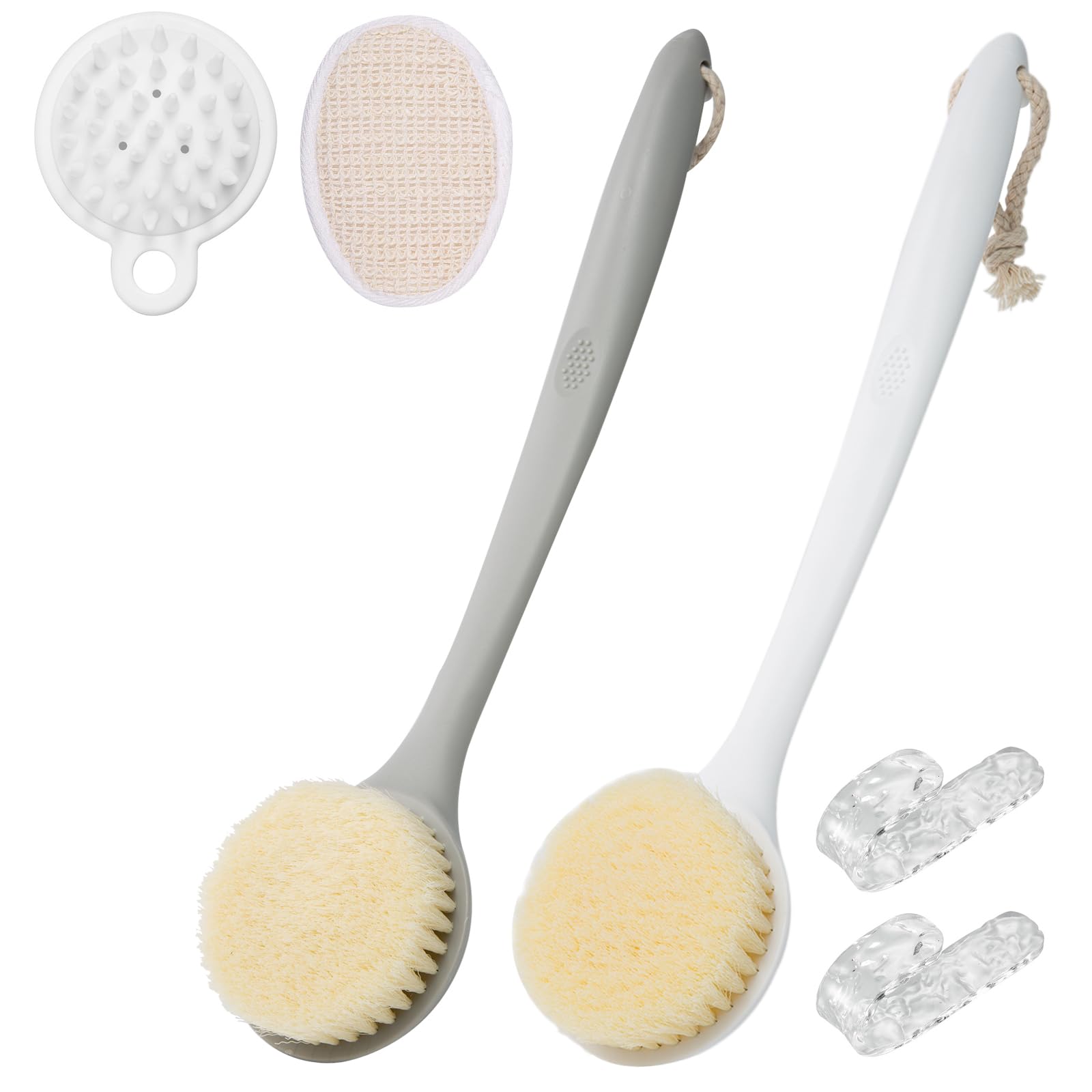 2 Stück Duschbürste für Rücken, 35,6 cm Körperbürste mit langem Griff, Rückenschrubber, weiche Borsten, Duschbürste für Männer und Frauen, Badeschrubber mit Kopfhautmassagegerät, Shampoo-Bürste und