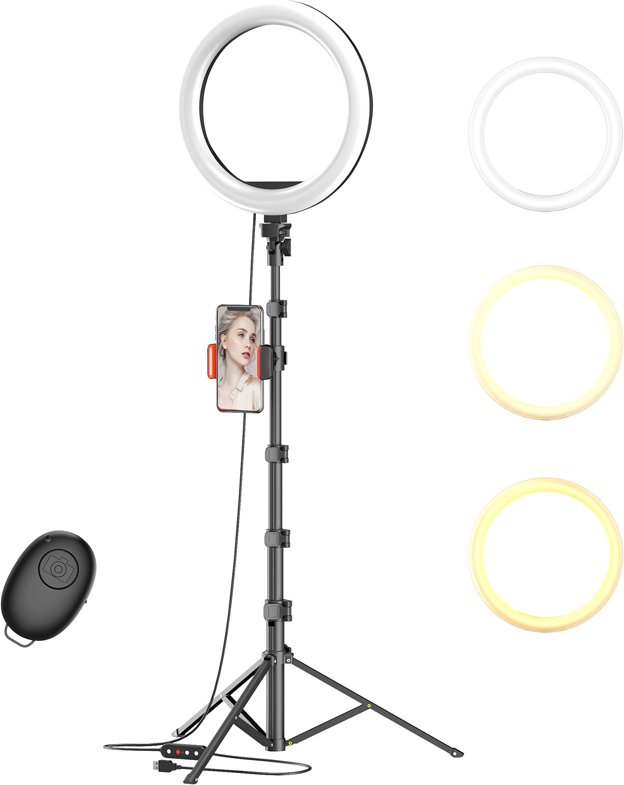 10" Selfie Ring Light with 63" Tripod Stand & Phone Holder for Live Stream/Makeup,Upgraded Dimmable Led Ring light with Remote for YouTube/TikTok/Zoom Calls/Photography, Compatible with iPhone/Android