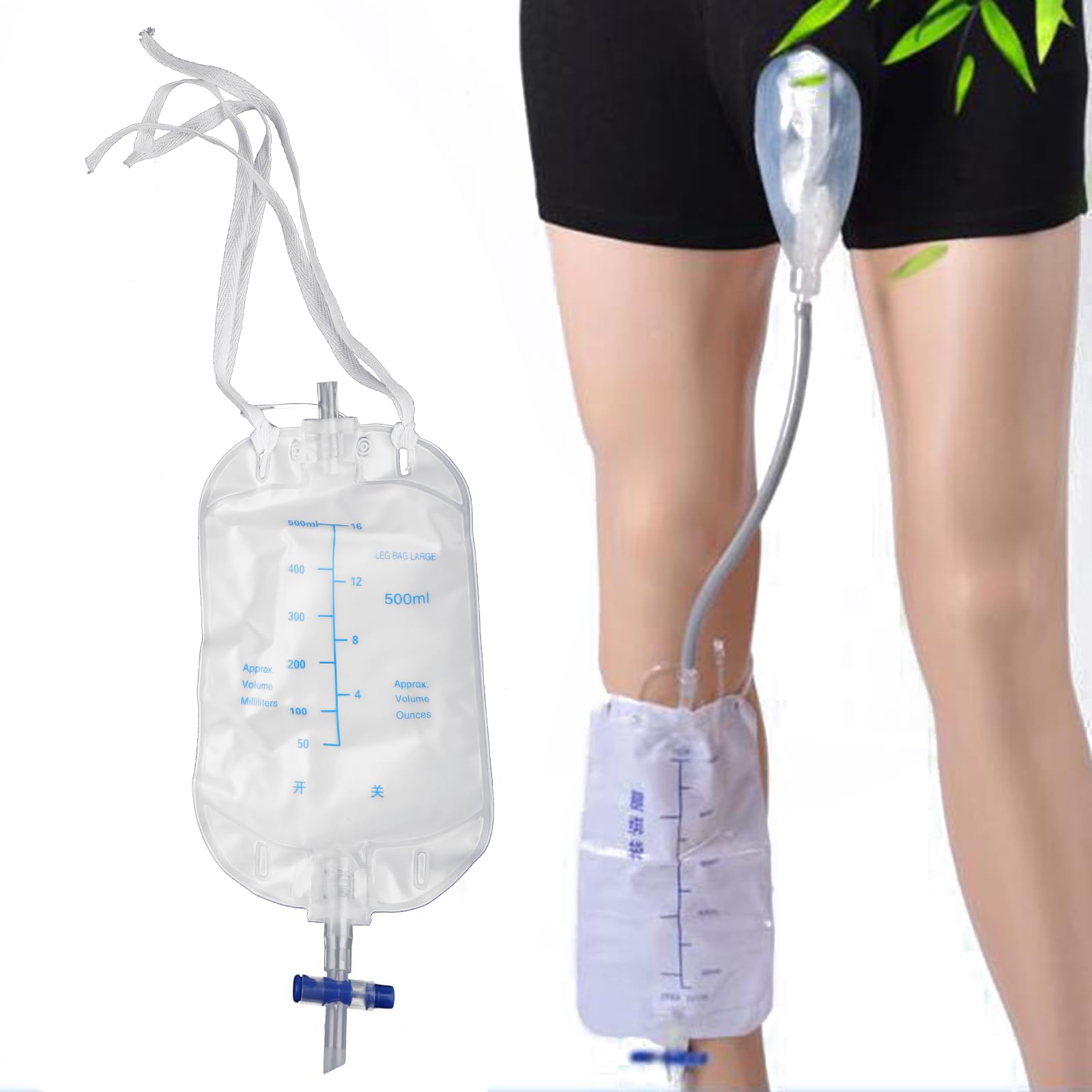 Bolsa de orina masculina reutilizable de silicona para pierna con catéter, pantalones de incontinencia para hombres mayores, pacientes, embudo reutilizable, colector con catéter, bolsa de orinal
