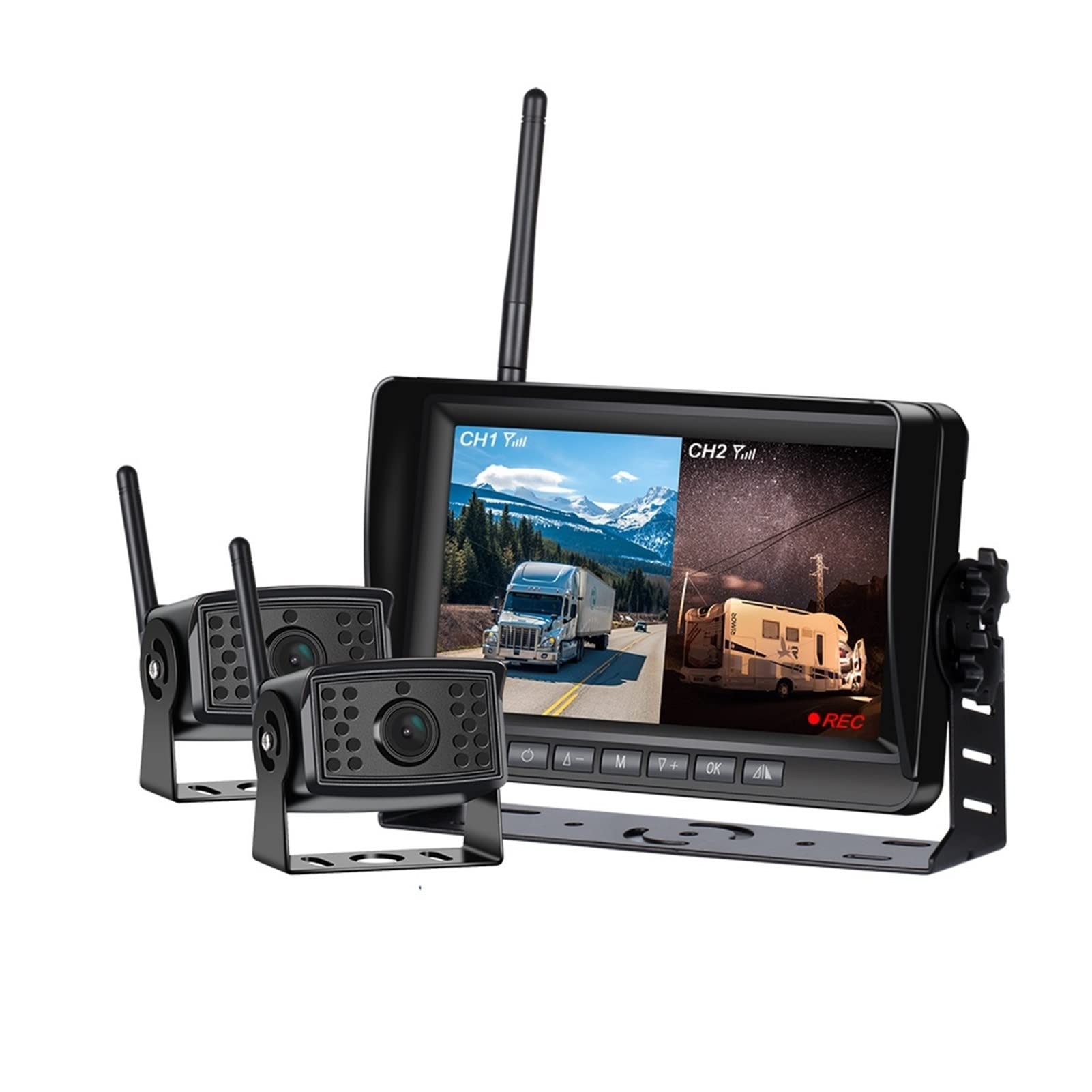 GPS pour Voiture, 2ch Ahd Camion sans Fil DVR Écran d'affichage de Voiture Moniteur 7" Ivre Vision Night Enregistreur Sauvegarde inversée Appareil Photo WiFi for Bus RV(Type2)