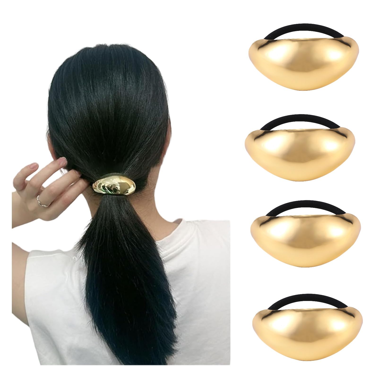Gold Hair Tie‎ Set Annie Metallic Scrunchie 5.5in, 2 Count Thick Glitter Hair  main image 4