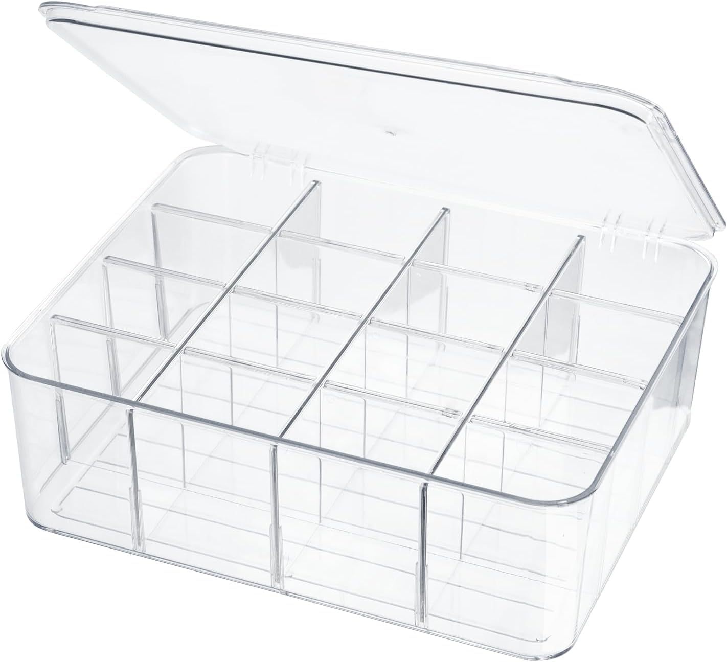 16 Large Grids Drawer Organzier Box with Dividers, Removable Divided Plastic Container Storage with Lid, Storage Organizer for for Beads Crafts Jewelry Fishing Tackles,Clear Dresser Drawer Organizers