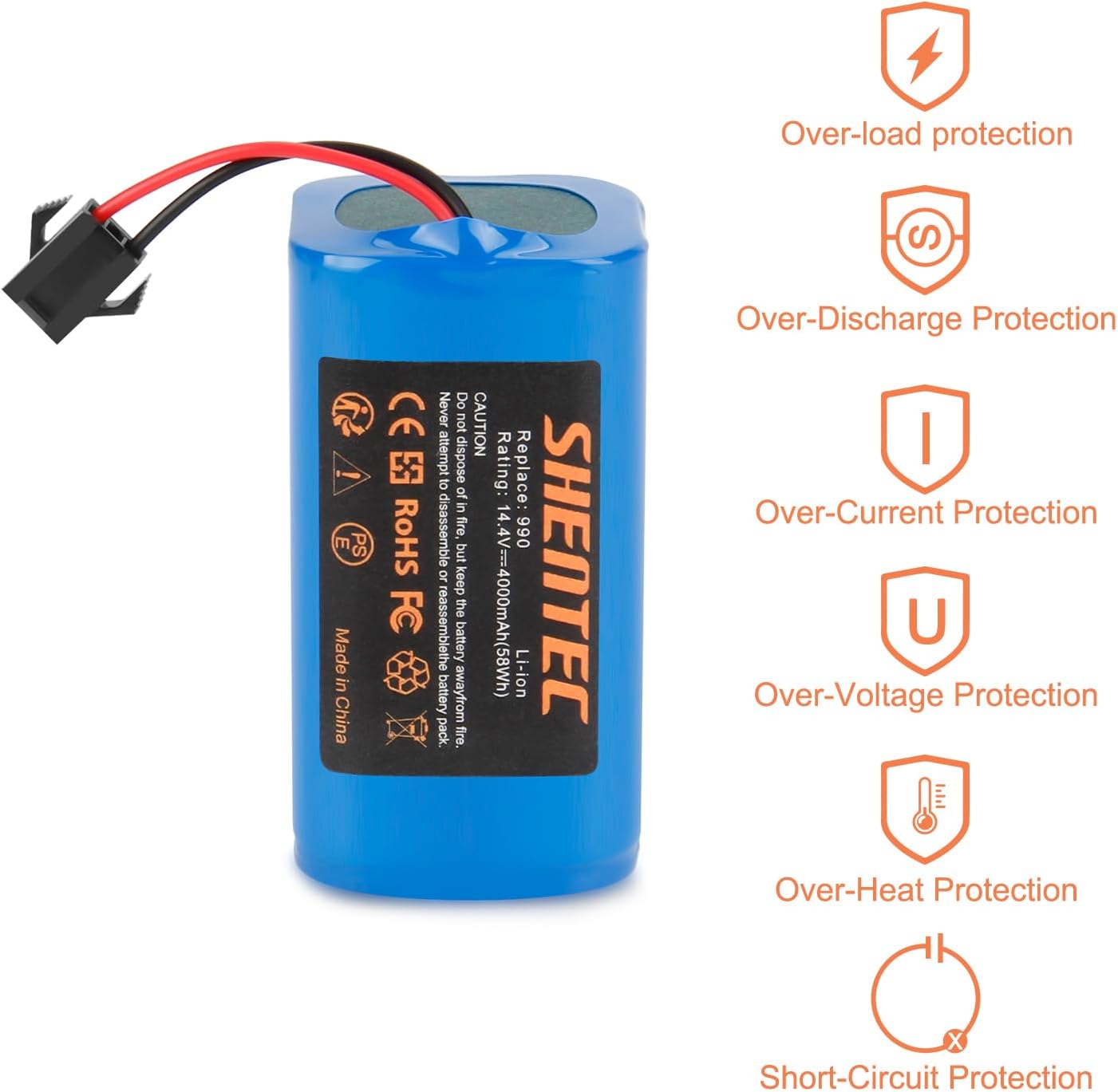Shentec 14.4V 4000mAh Replacement Battery for Eufy RoboVac 11, 11S, 30, 30C, 15C, 15T, 12, 35C, 15C MAX, for Ecovacs Deebot N79S, 500, N79, DN622, for Tesvor X500 Robot Vacuum Cleaners