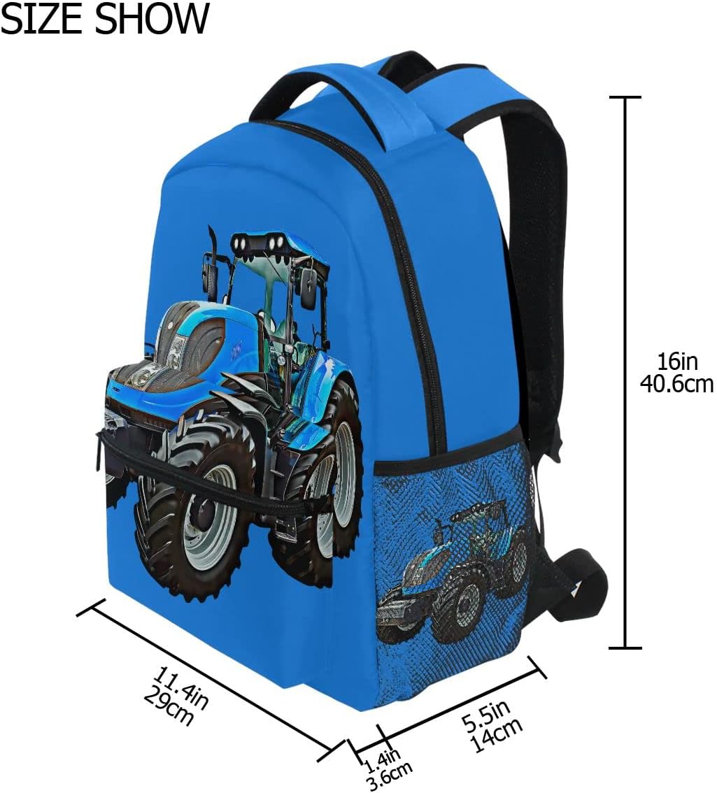 Fisyme Blue Tractor Backpack Laptop Bag Daypack Travel Hiking School Backpacks for Men Women Kids Girls Boys