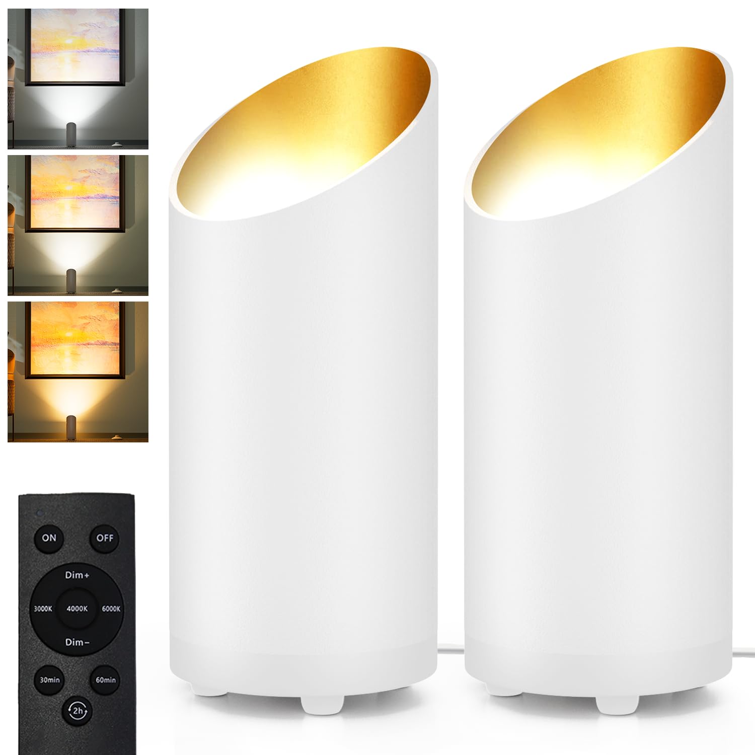 muyeziwo Uplighting Indoor with Remote, 3 Color Temps Dimmable White 2 Pack — image 1