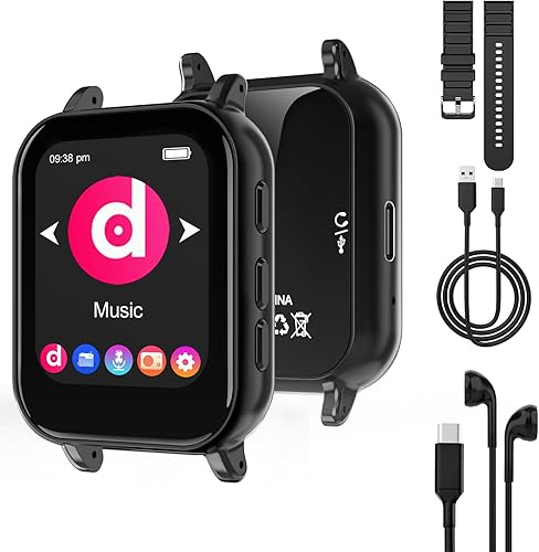 Reproductor de MP3 con Bluetooth 5.0, reloj reproductor de música con pantalla táctil de 32 GB con correa desmontable, altavoz integrado,