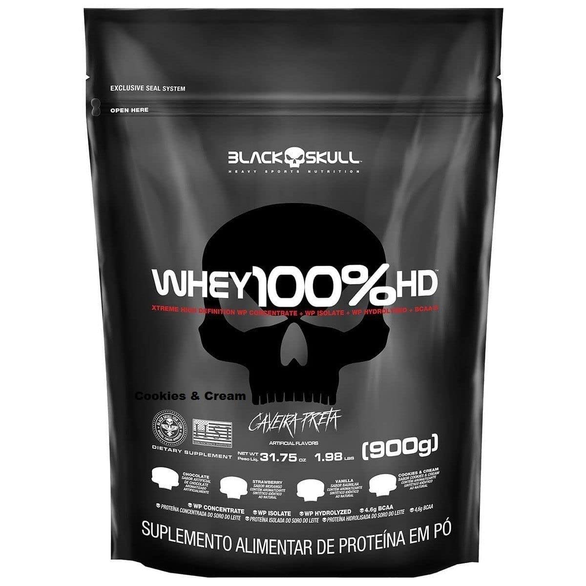 Whey 100% Hd 900G Refil Cookies e Cream, Black Skull