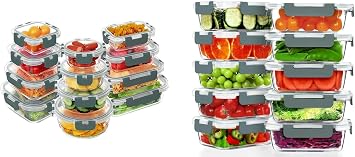 VERONES 12 Packs and 10 Pack 22OZ Glass Food Storage Containers Set, Glass Meal Prep Containers, for Microwave, Oven, Freezer & Dishwasher Friendly