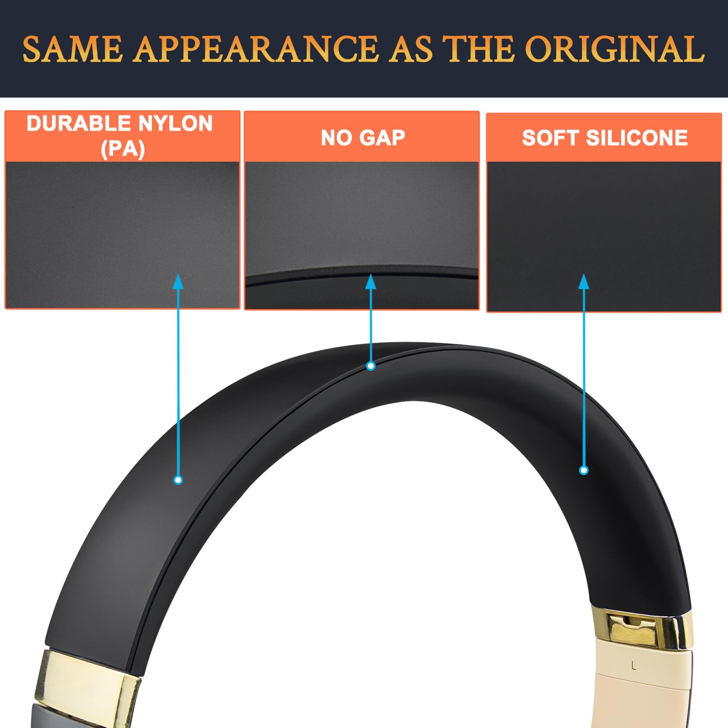 SOULWIT Housse de Bandeau Remplacement pour Beats Studio Pro Antibruit Casque, Pièce de Réparation Headband pour Serre-tête en Silicone et Nylon Durables