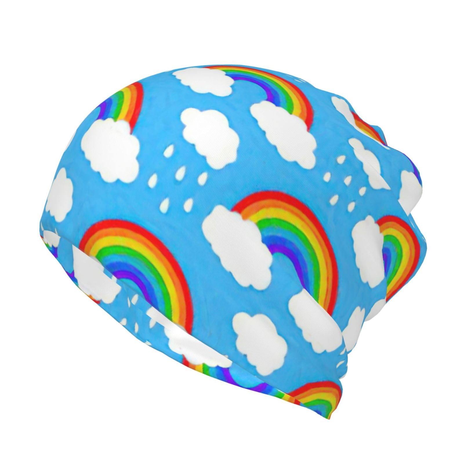 Kapptyy Unisex Black Rainbow Clouds Raindrop Winter Neck Gaiter Warmer Cover Ski Gaiters For Men/Women Beanie Hat With Scarf And Mask