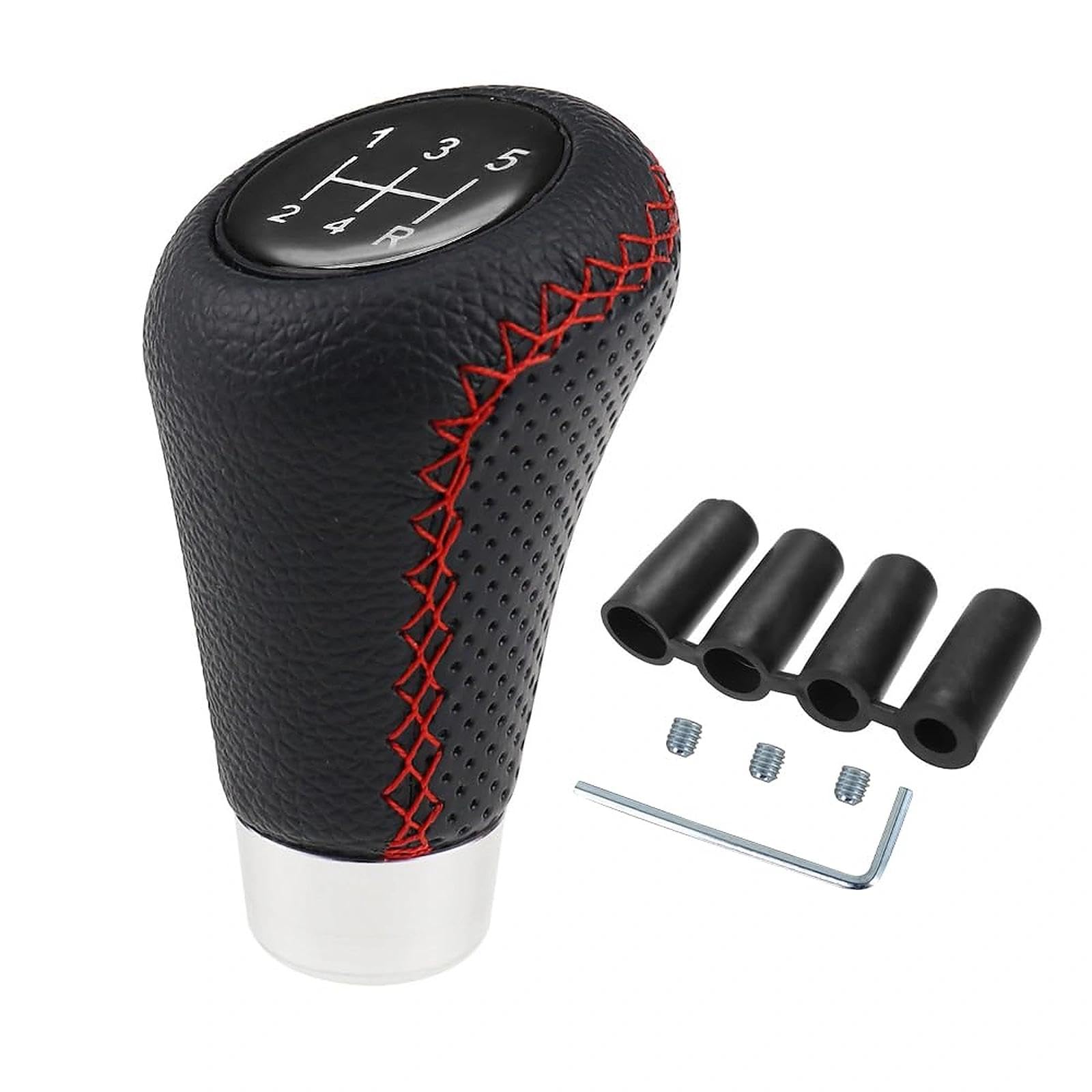 JNNJ Pomello del cambio, pomello del cambio manuale con 4 adattatori, adattatore per pomello del cambio in lega di alluminio, leva del cambio manuale a 5 velocità per auto (linea rossa