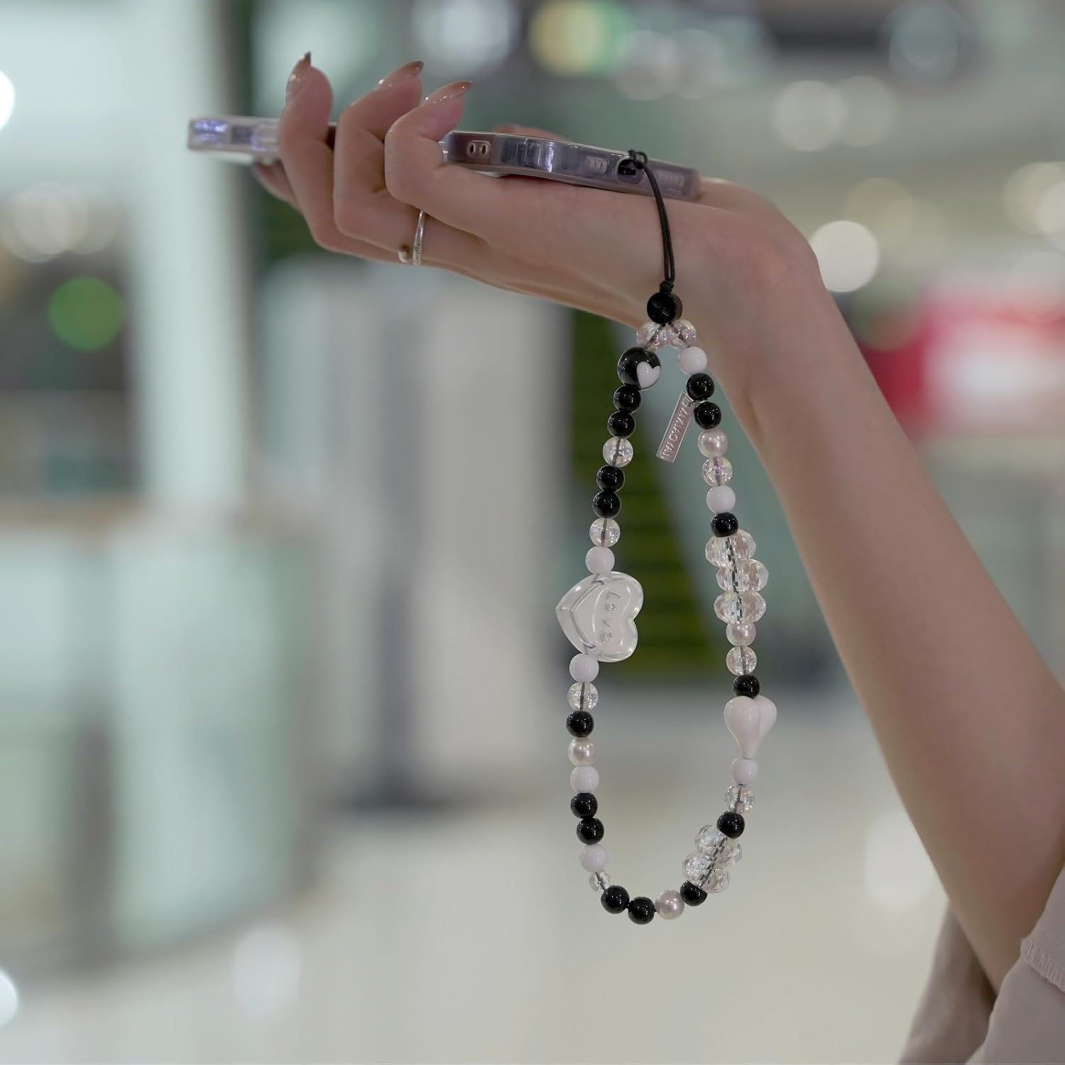 Elegant black bow beaded mobile phone charm -Stylish and lovely mobile wrist strap, cute accessories charm - Perfect for iPhone image 3