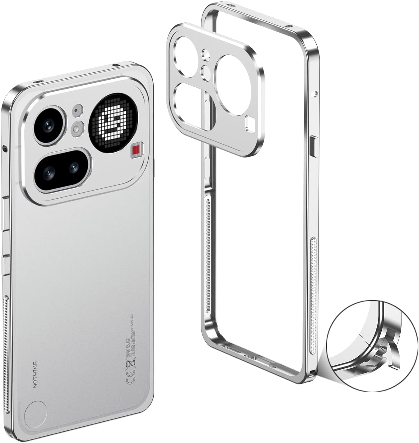 Designed for Nothing Phone4a Pro Cases Ultra-Thin Metal Bumper Case Lightweight Aluminum Alloy Frame Heat Dissipation Design Seahorse Buckle & Precise Cutouts,Silver
