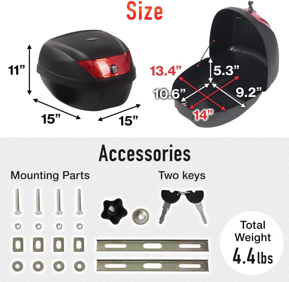 Japard Motorcycle Top Case 28L Rear Box Daily Tail Box Trunk Lockable Storage Carrier Waterproof Universal Mounting for Helmet Luggage (28L)