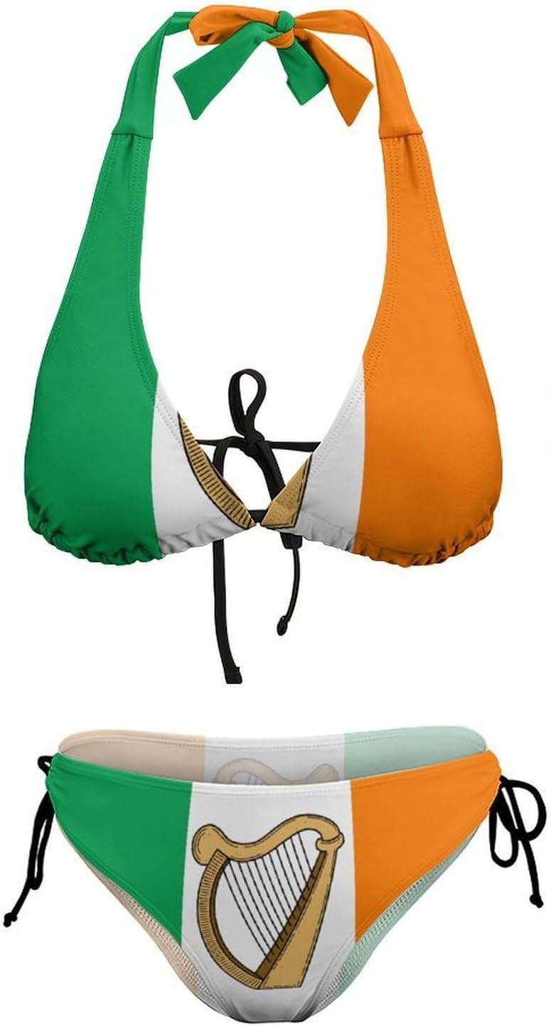 Ireland Harp Irish Flag Novelty Women's 2 Piece String Bikini Set Swimsuits Bathing Suit Swimwear