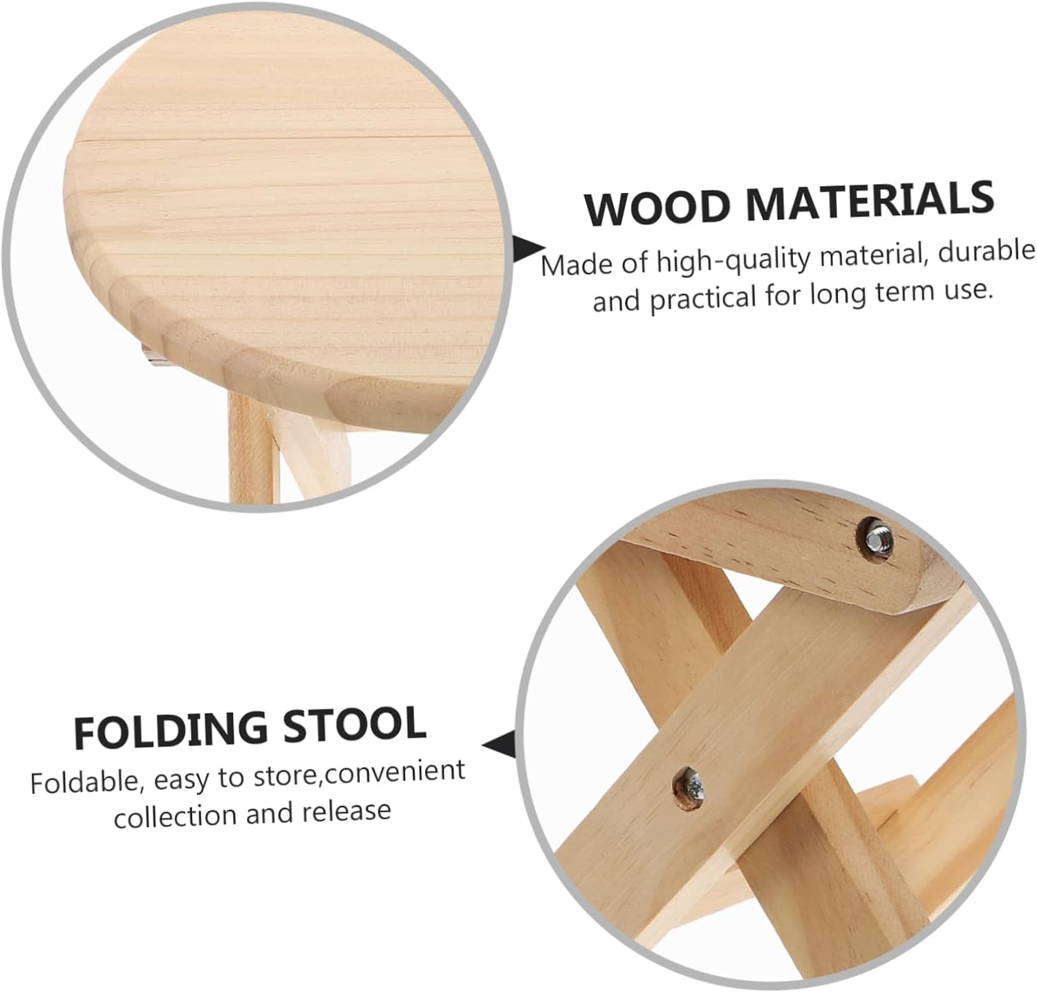 Ciieeo Wooden Folding Stool for Home Use Round Shoe Changing Bench Solid Wood Footstool Portable Handle Suitable for Living Room and Boys and Girls