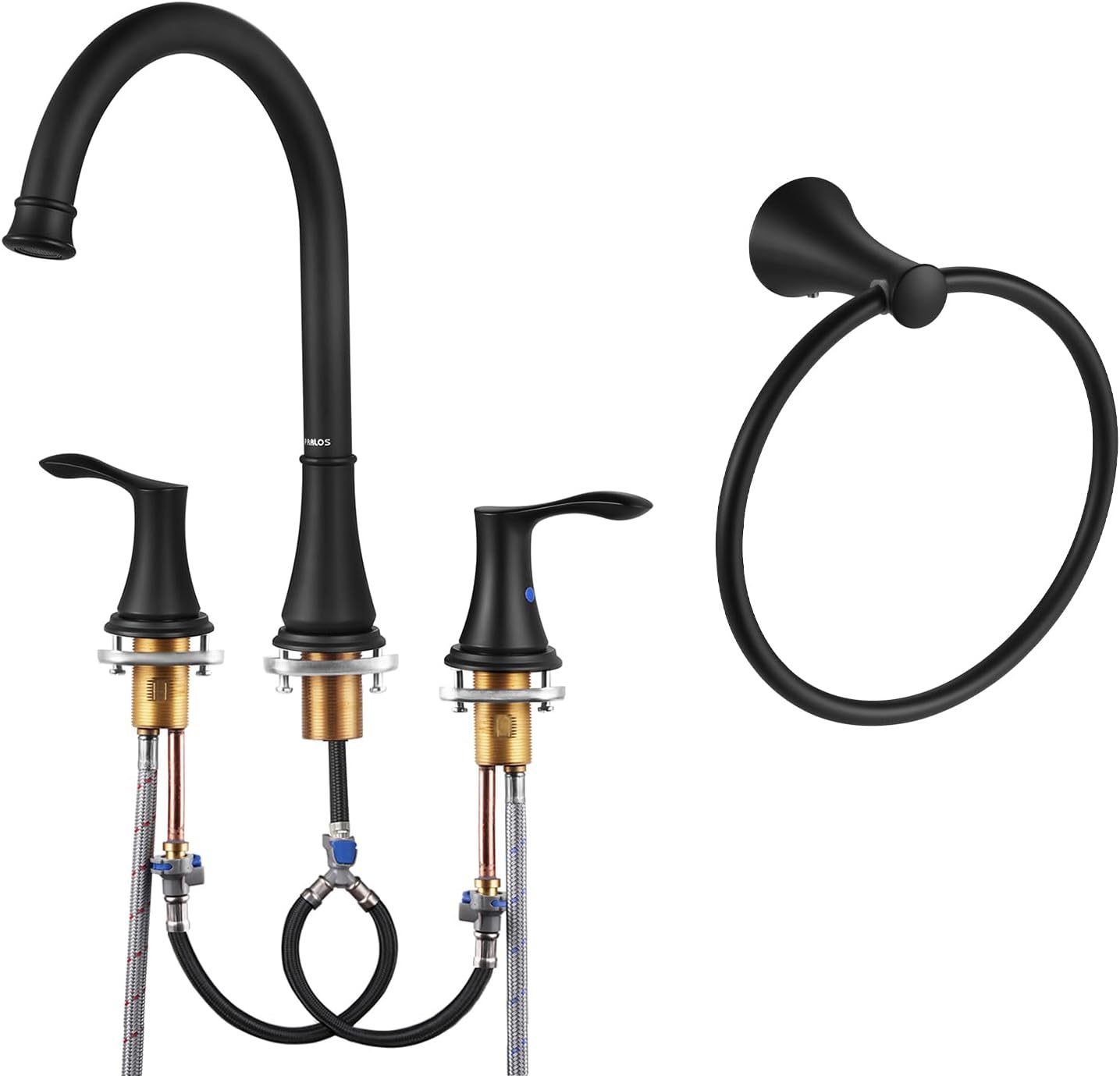 PARLOS Matte Black Bathtub Faucet and Towel Ring Bundle