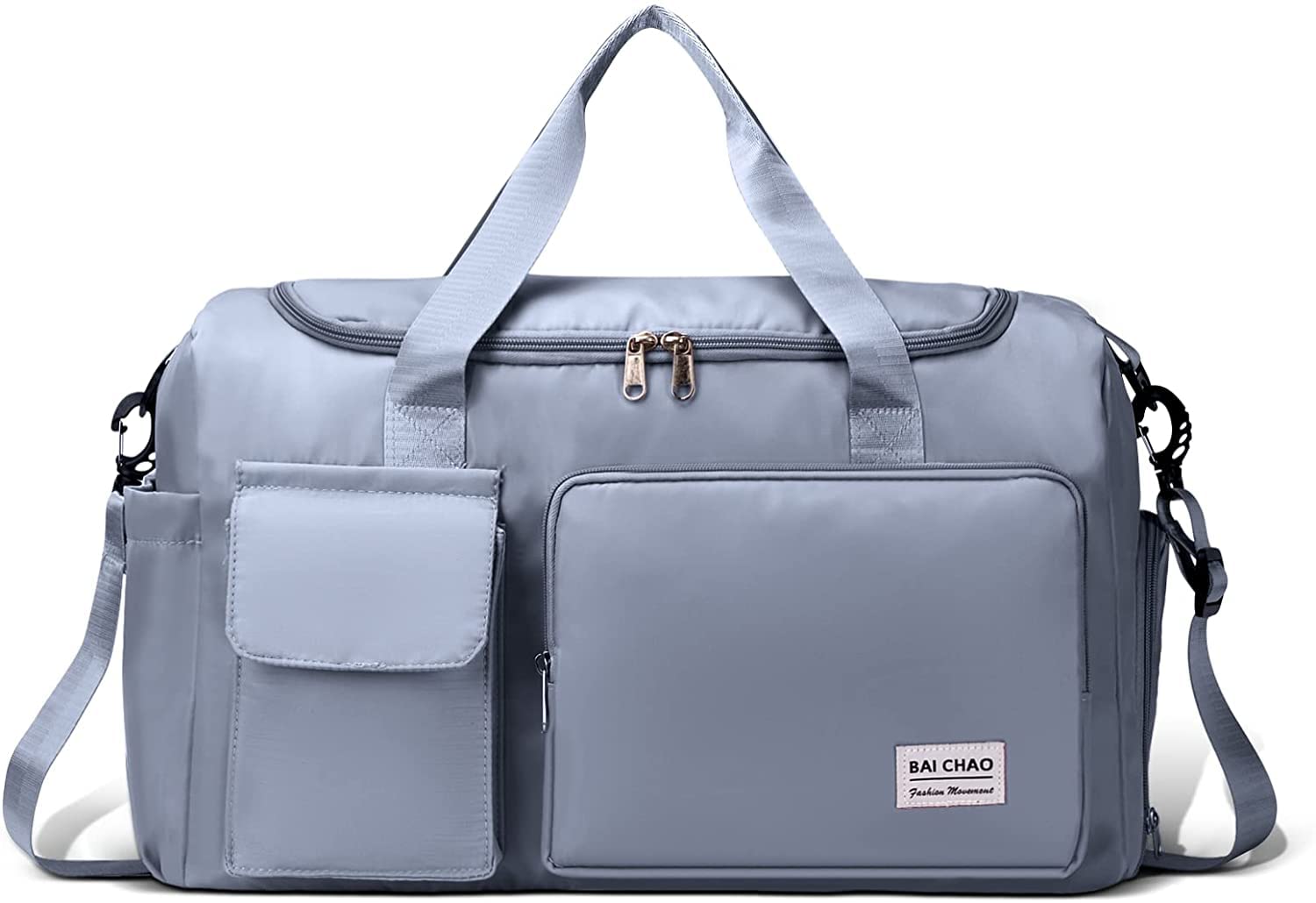 NIKMAY CREATIONWomens Mens Sports Gym Bag Duffle Bag with Shoes Compartment, Weekend Travel Overnight for Women, Foldable Water Resistant Holdall Hospital for Swimming, Basketball (Gery)