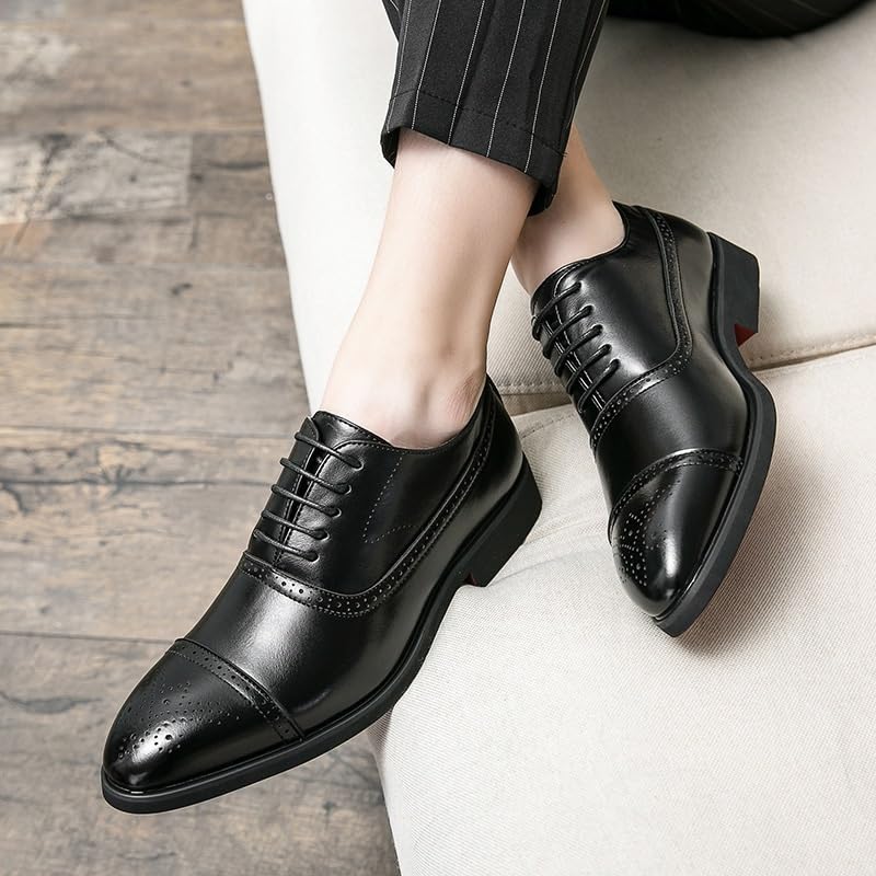 Semi Brogue Dress Oxford for Men Waterproof Leather Lace-up Pointed Toe Non Slip Rubber Sole Low Top Wedding Business Interview Outfit2