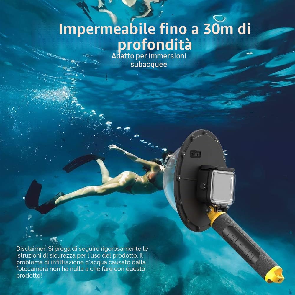 TELESIN Dome Port per GoPro Hero 12 Hero 11/10/9, 6 pollici, protezione impermeabile, custodia a mano galleggiante Grip Trigger, copertura trasparente subacquea Fotografia (per Hero 12/11/10/9)