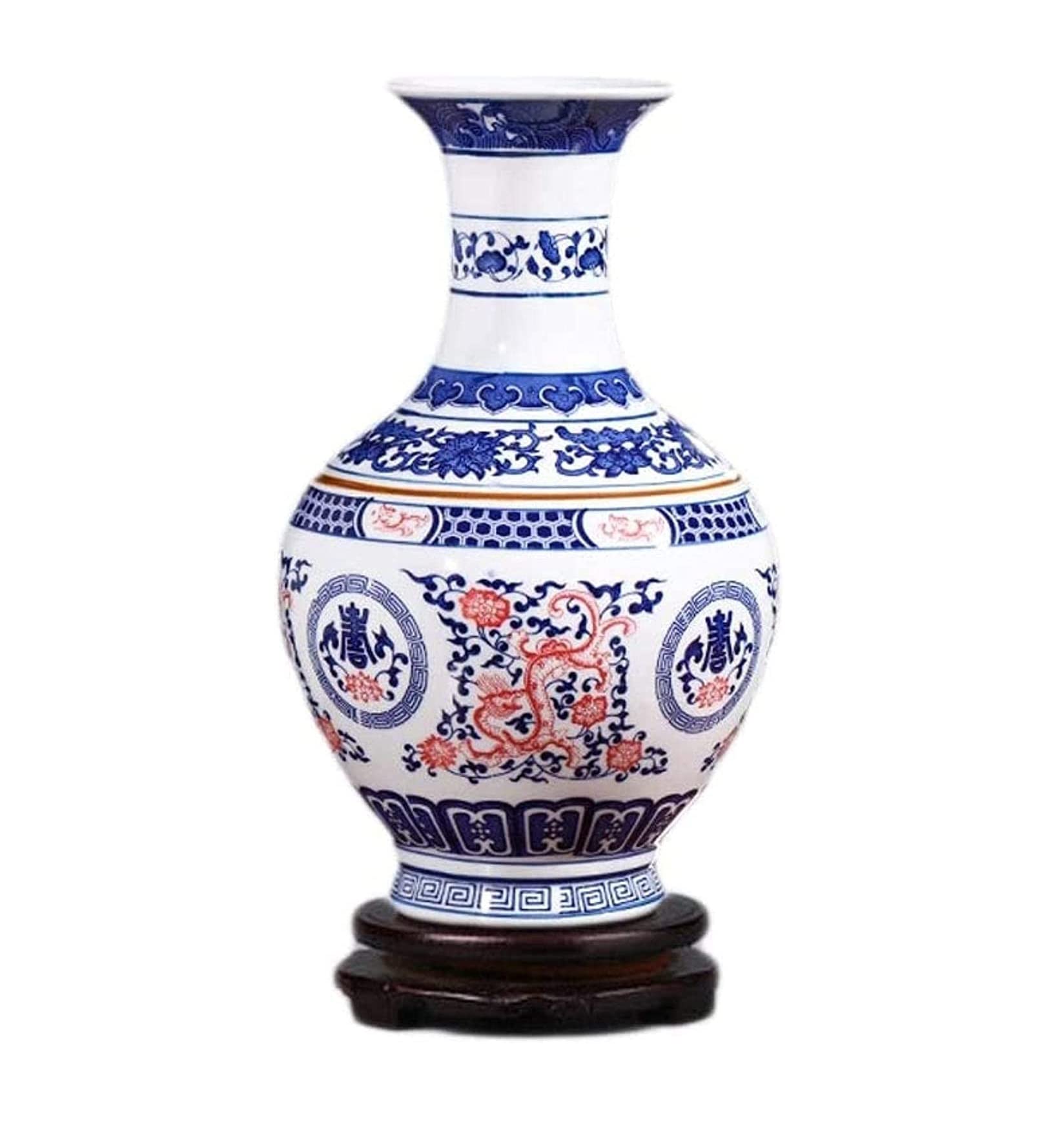 Vasen Vase aus Keramik, handgefertigt, mit drehbarem Sockel, rotes Muster, Hotel-Wohnzimmerzubehör (31 x 18 cm) for Blumen