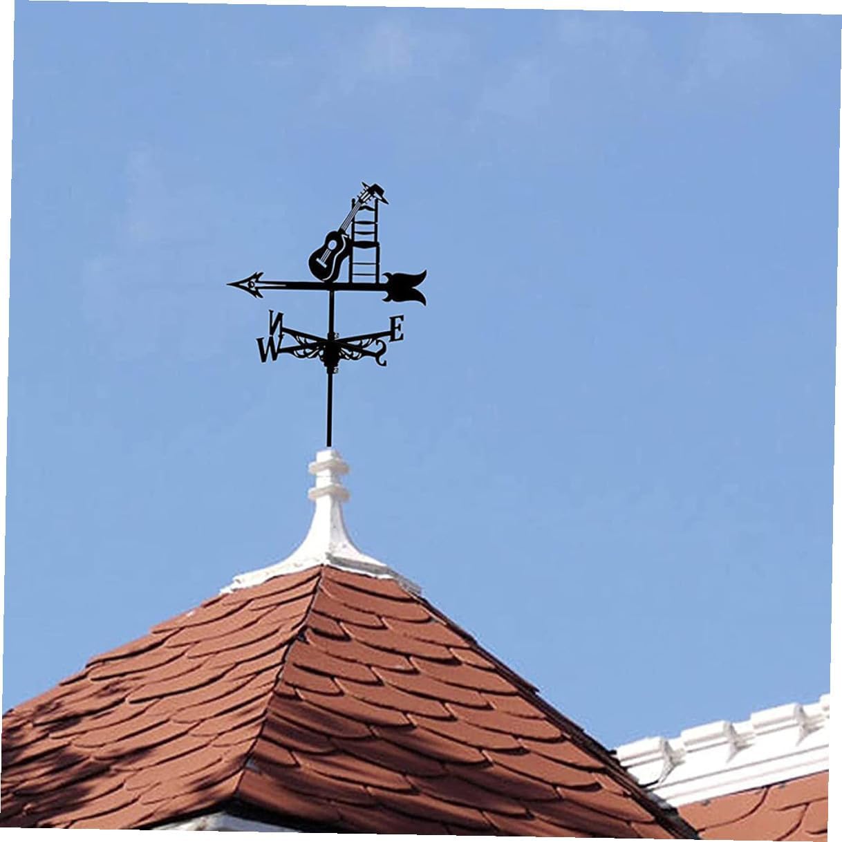 Alasum Metal Guitar Weathervane Garden Decoration Outdoor Iron Weather Vane Roof Mount Lawn Wind Direction Measuring Tool for Patio and Yard