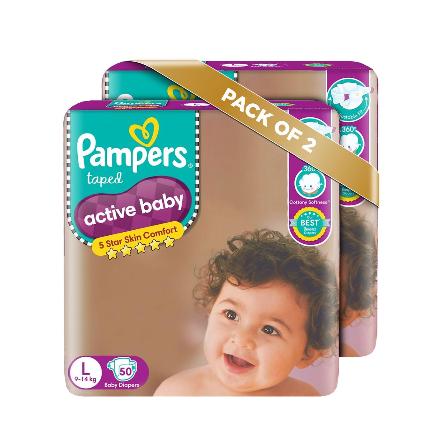 Pampers Active Baby Taped Diapers, Large size diapers, (LG) 50 count, taped style custom fit (Pack of 2)-image-35