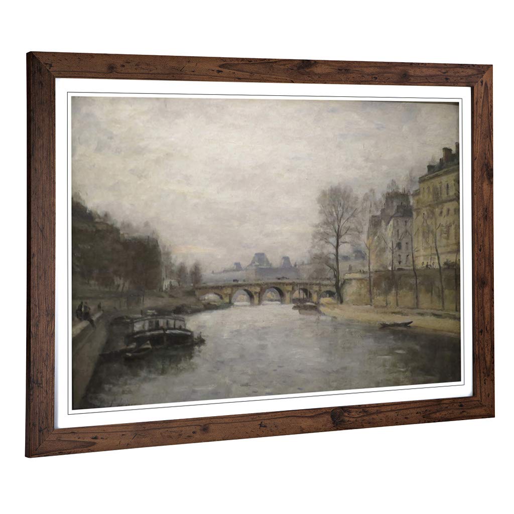 Big Box Art Framed Print of Stanislas Lepine The Pont Neuf Paris Design | Wall Art Picture | Home Decor for Kitchen, Living Room, Bedroom, Hallway, Walnut, A2 / 24.5x18 Inch / 62x45cm