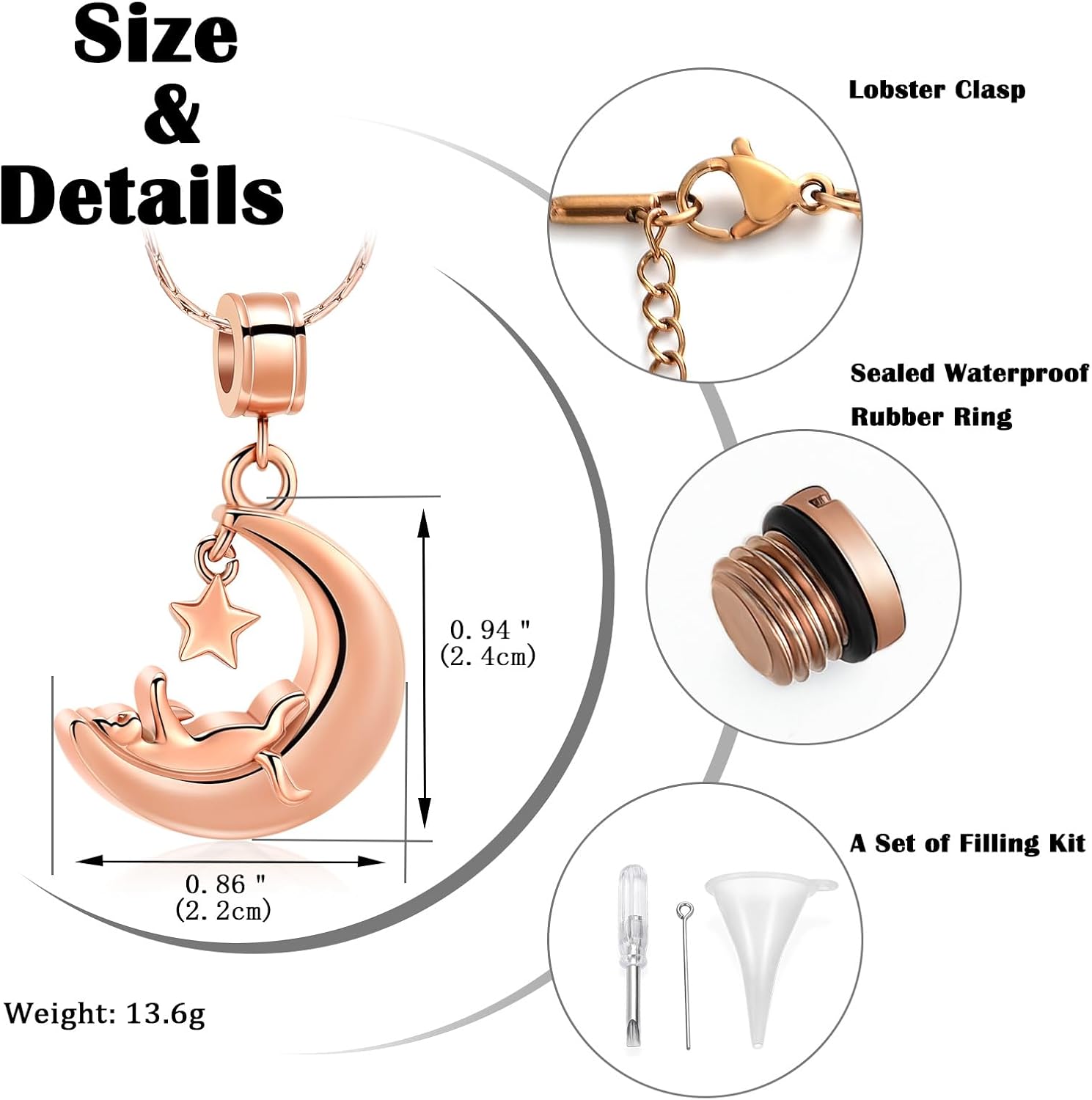 constantlife Moon Cat Urn Necklace for Ashes Cremation Jewelry for Cat Lovers Memorial Pendant for Pet Loss Stainless Steel Kitten Keepsake Charm Gift for Women Men - Image 2