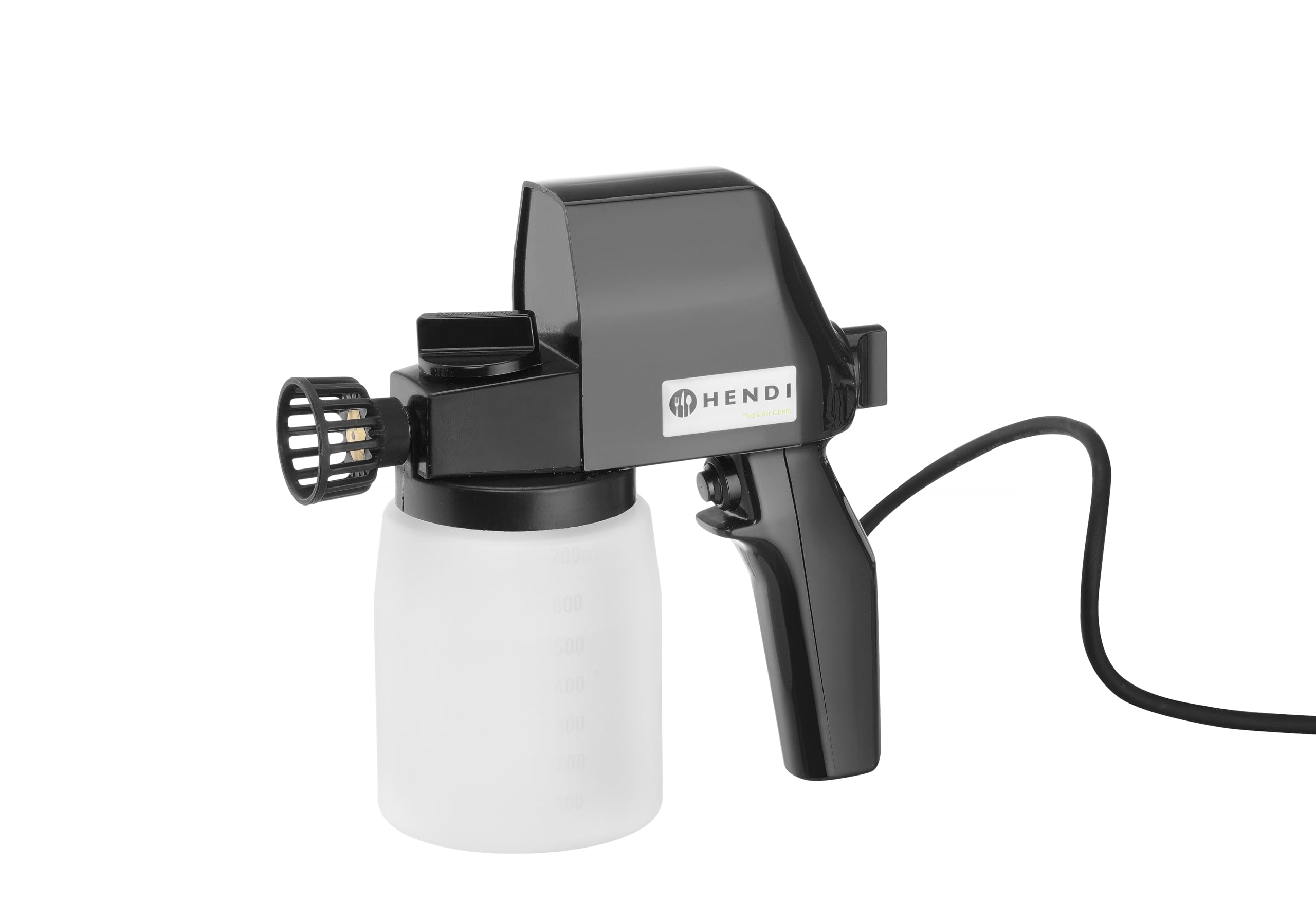 HENDI Spruzzatore alimentare elettrico, nebulizzatore, spray, pistola a spruzzo atomizzatore, senza BPA, dosatore da cucina, 700ml, 60W, 230V, 0-160 bar, 220x90x(H)240mm, acciaio inox, HDPE