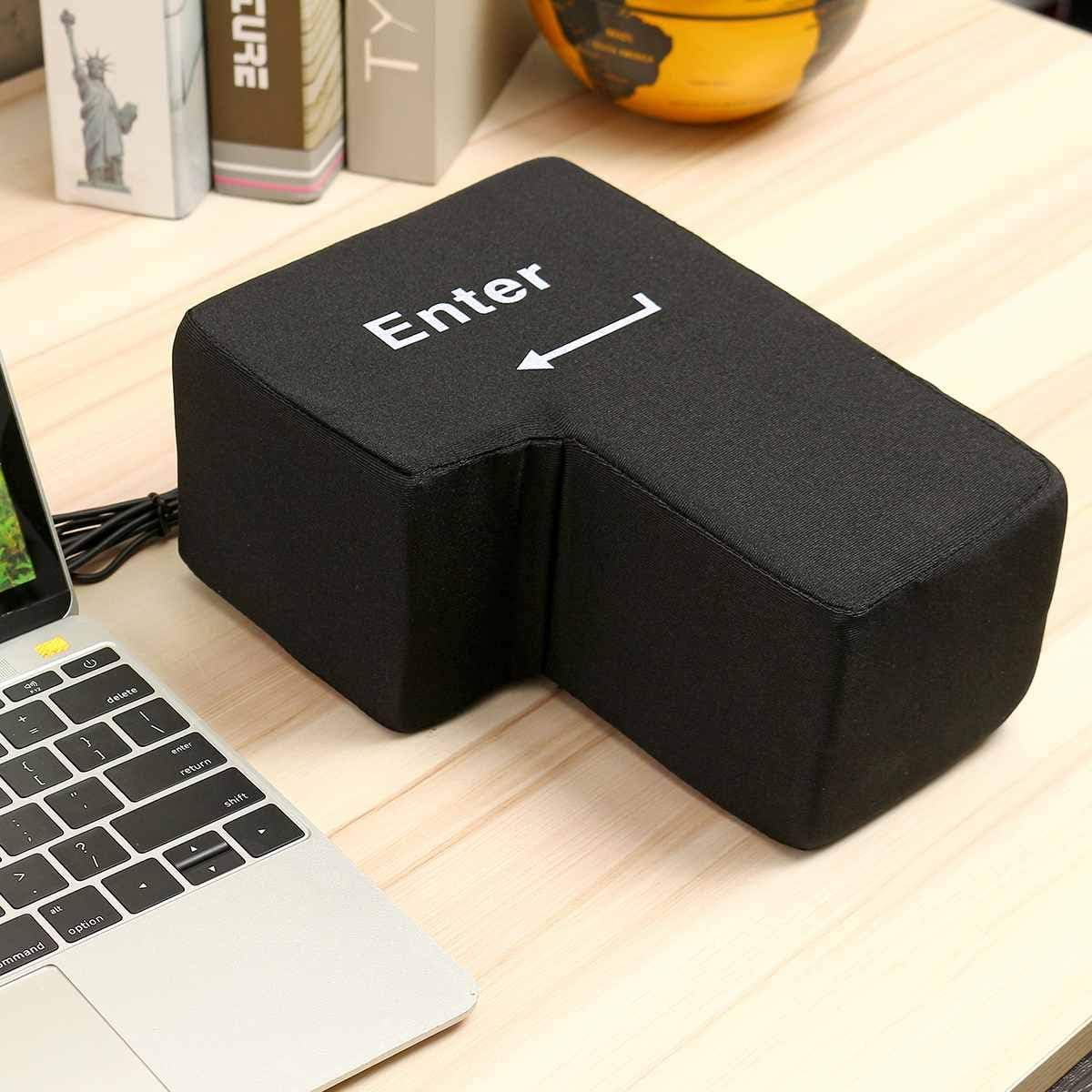 HELLORSO USB Big Enter Key,Creative Super Sized Big Enter Button Comfortable Economic Anti-Stress Punch Bag,Throw Stress Relief Desktop Nap Pillow (Black)