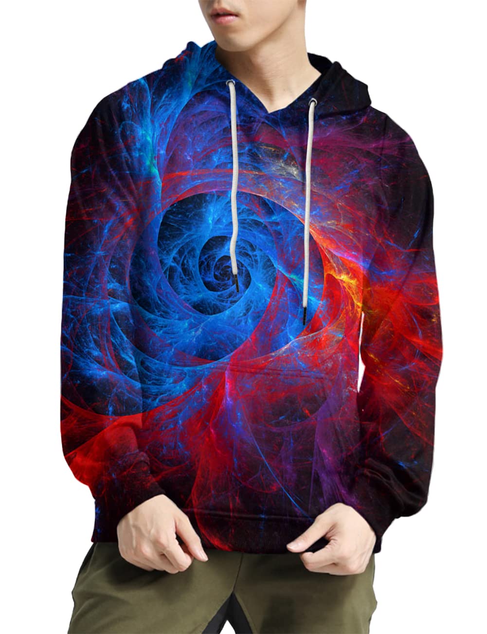 Syaimn Unisex bluzy z kapturem z nadrukiem 3D, na co dzień, trening, bluza z kapturem, czerwono - niebieski, S