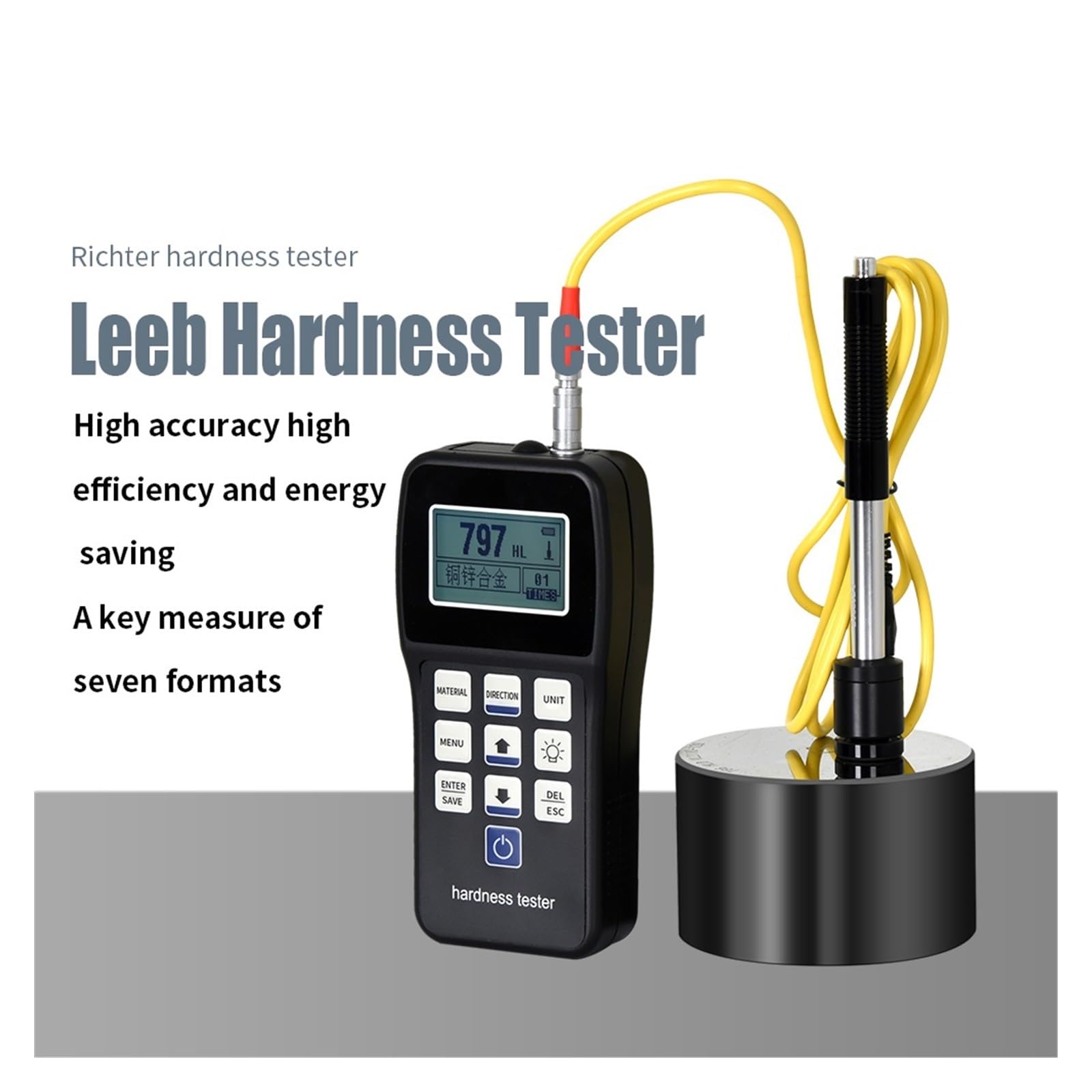Tester Durezza, Tester di durezza Leeb Misuratore di rimbalzo portatile Durometro HL、HB、HRB、HRC、HRA、HV、HS for metallo acciaio HAR-100